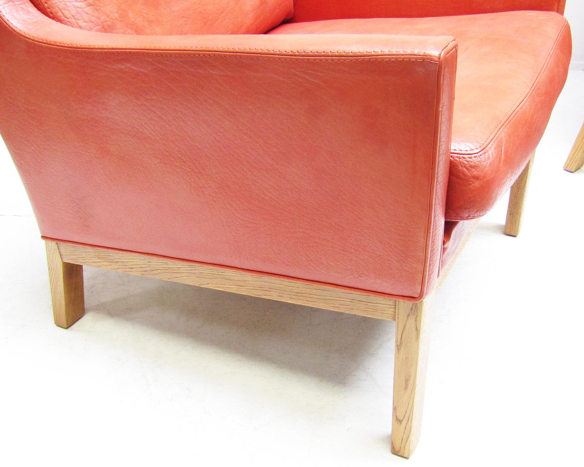 Two 1960s Danish Lounge Chairs in Leather & Oak by Kai Lyngfeldt Larsen 3