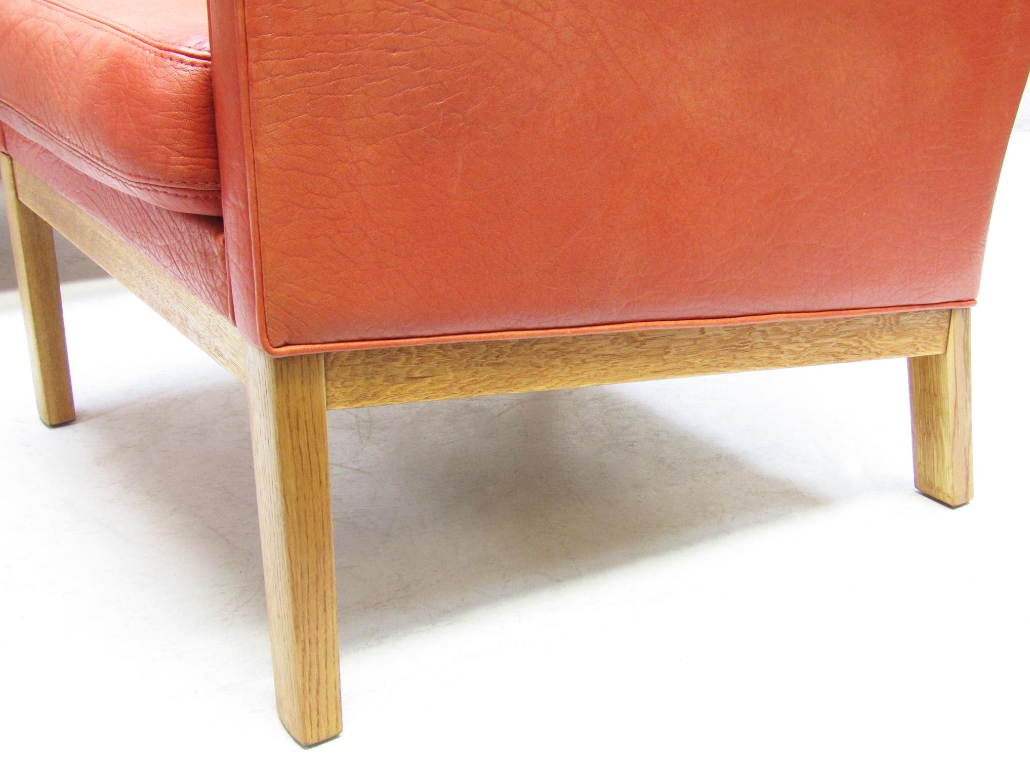 Two 1960s Danish Lounge Chairs in Leather & Oak by Kai Lyngfeldt Larsen 4