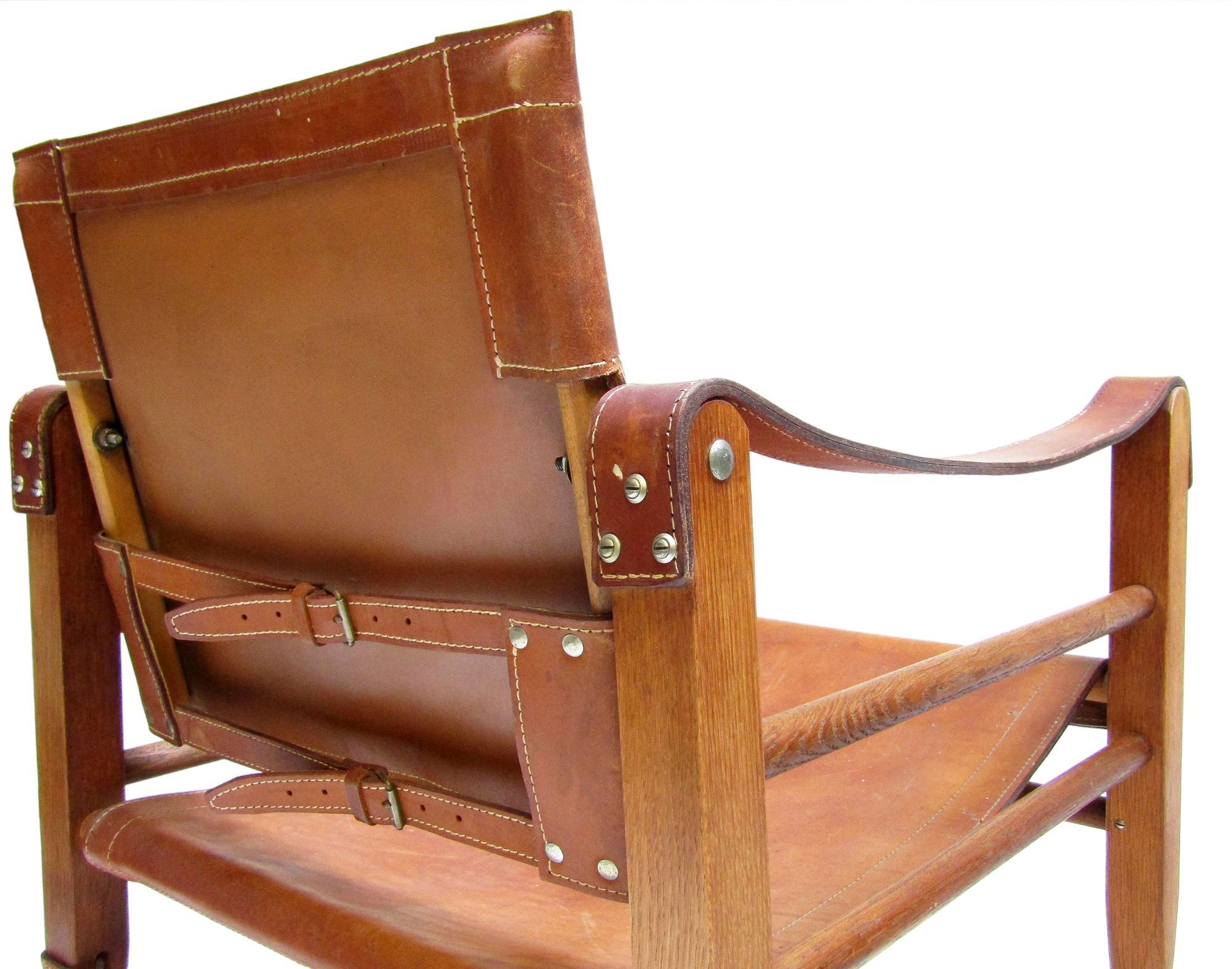 Two 1960s Danish Safari Chairs In Cognac Leather by Aage Bruun 5