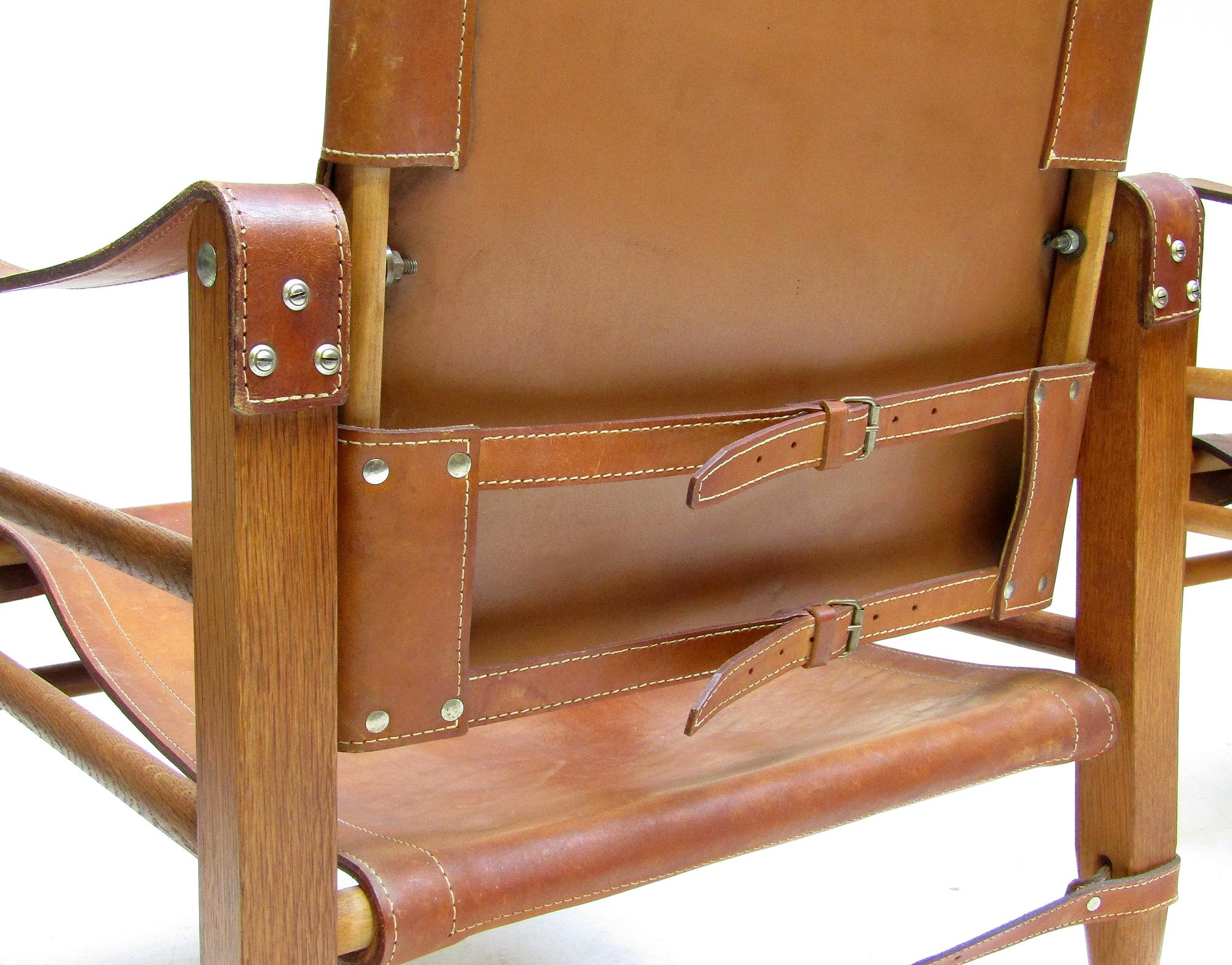 Two 1960s Danish Safari Chairs In Cognac Leather by Aage Bruun 6