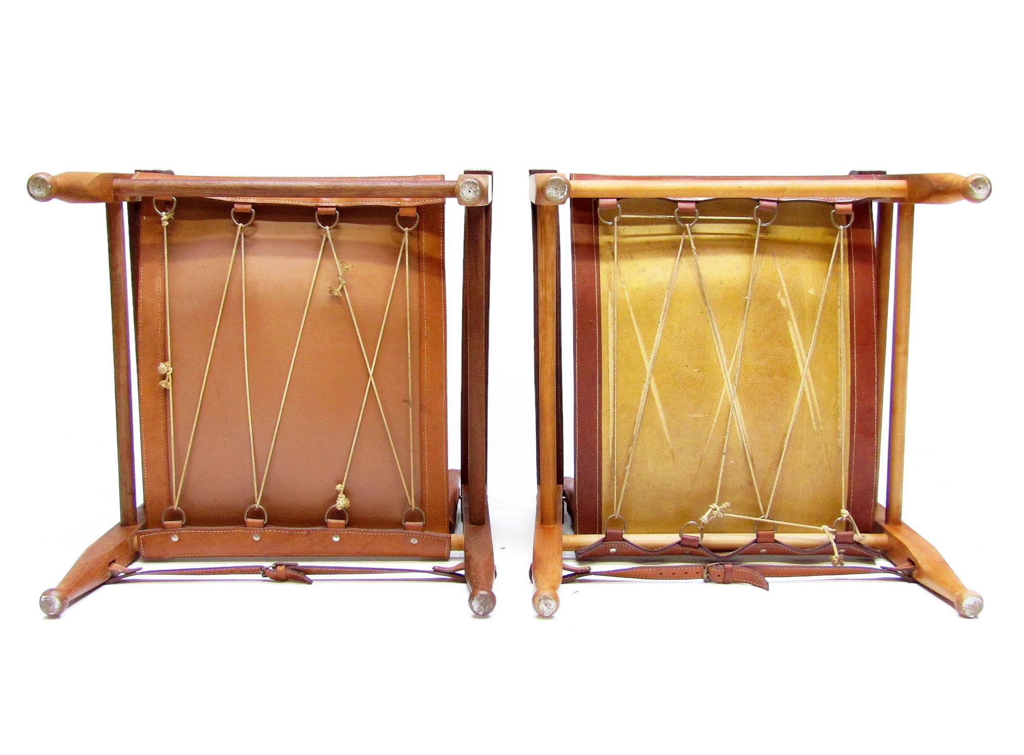 Two 1960s Danish Safari Chairs In Cognac Leather by Aage Bruun 7