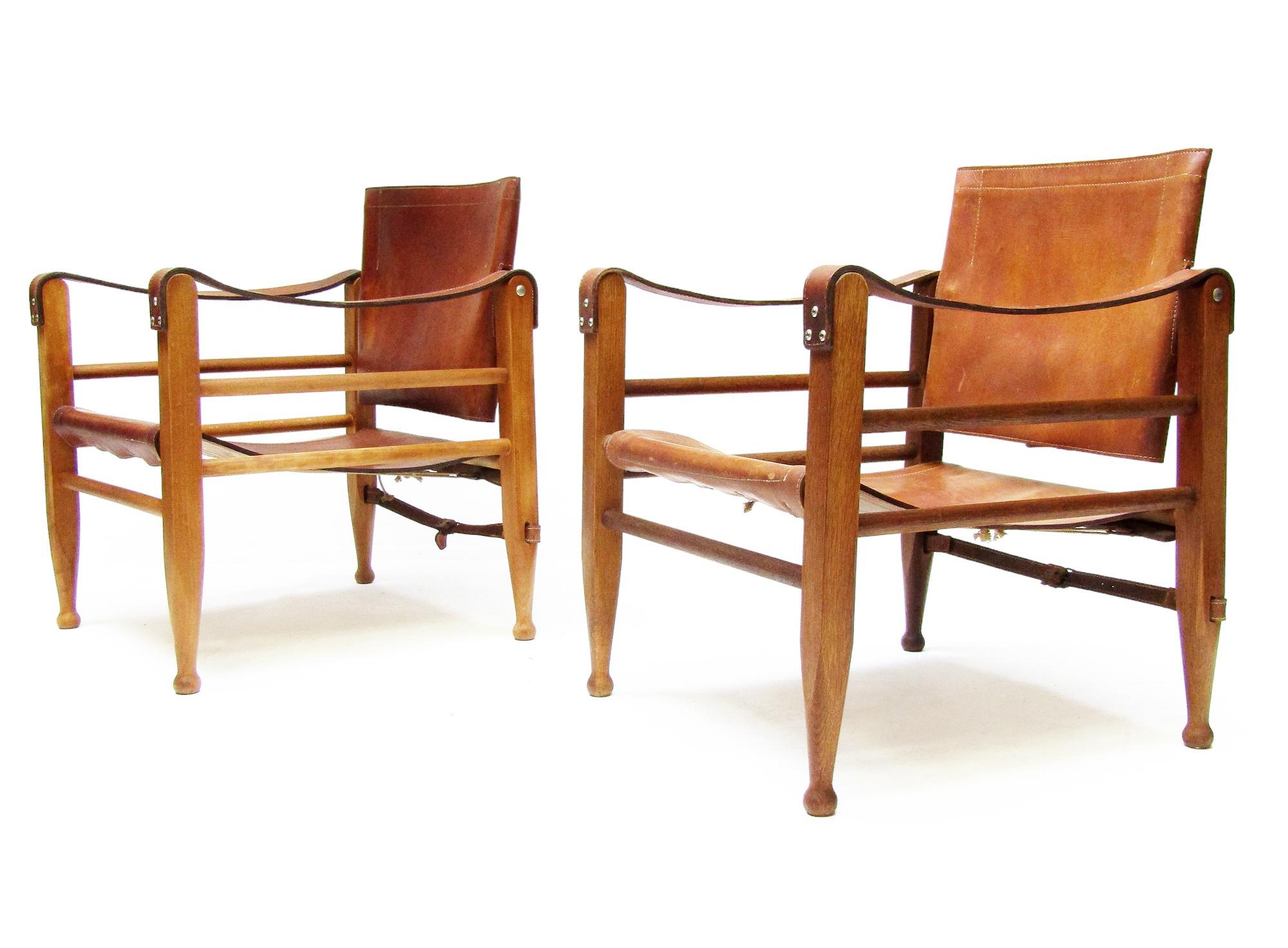 Mid-Century Modern Two 1960s Danish Safari Chairs In Cognac Leather by Aage Bruun