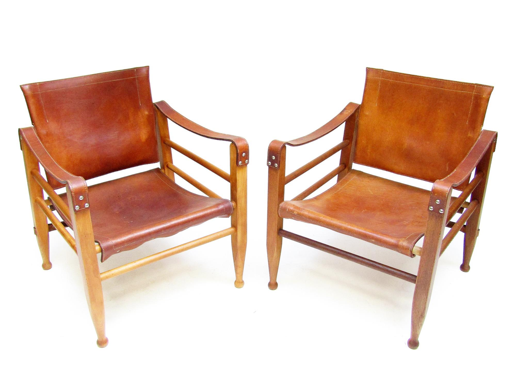 Two 1960s Danish Safari Chairs In Cognac Leather by Aage Bruun In Good Condition In Shepperton, Surrey