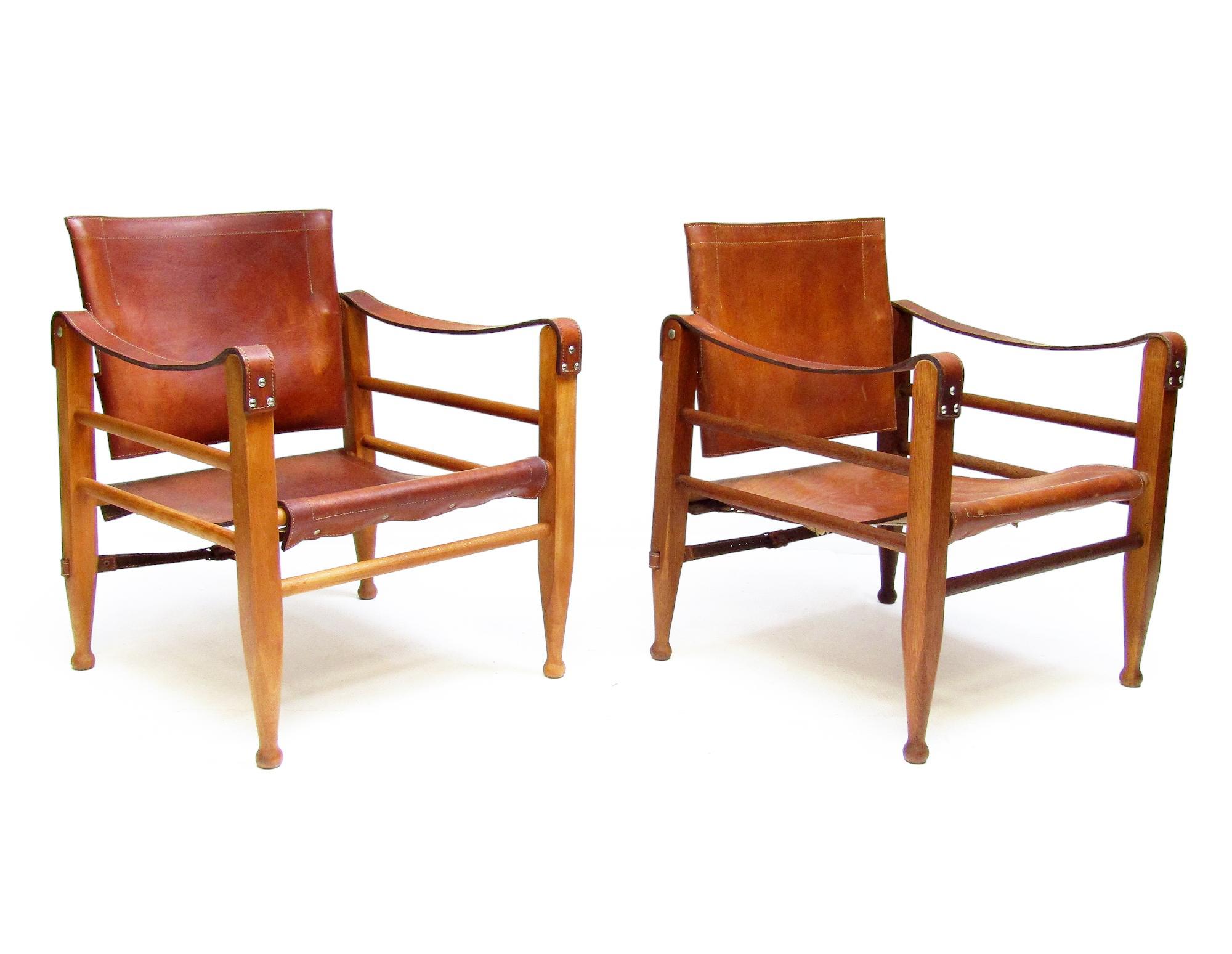 20th Century Two 1960s Danish Safari Chairs In Cognac Leather by Aage Bruun