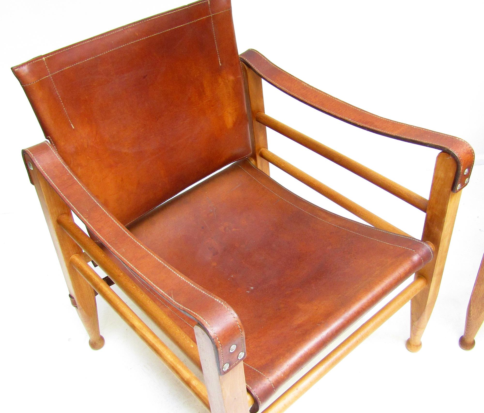 Two 1960s Danish Safari Chairs In Cognac Leather by Aage Bruun 1