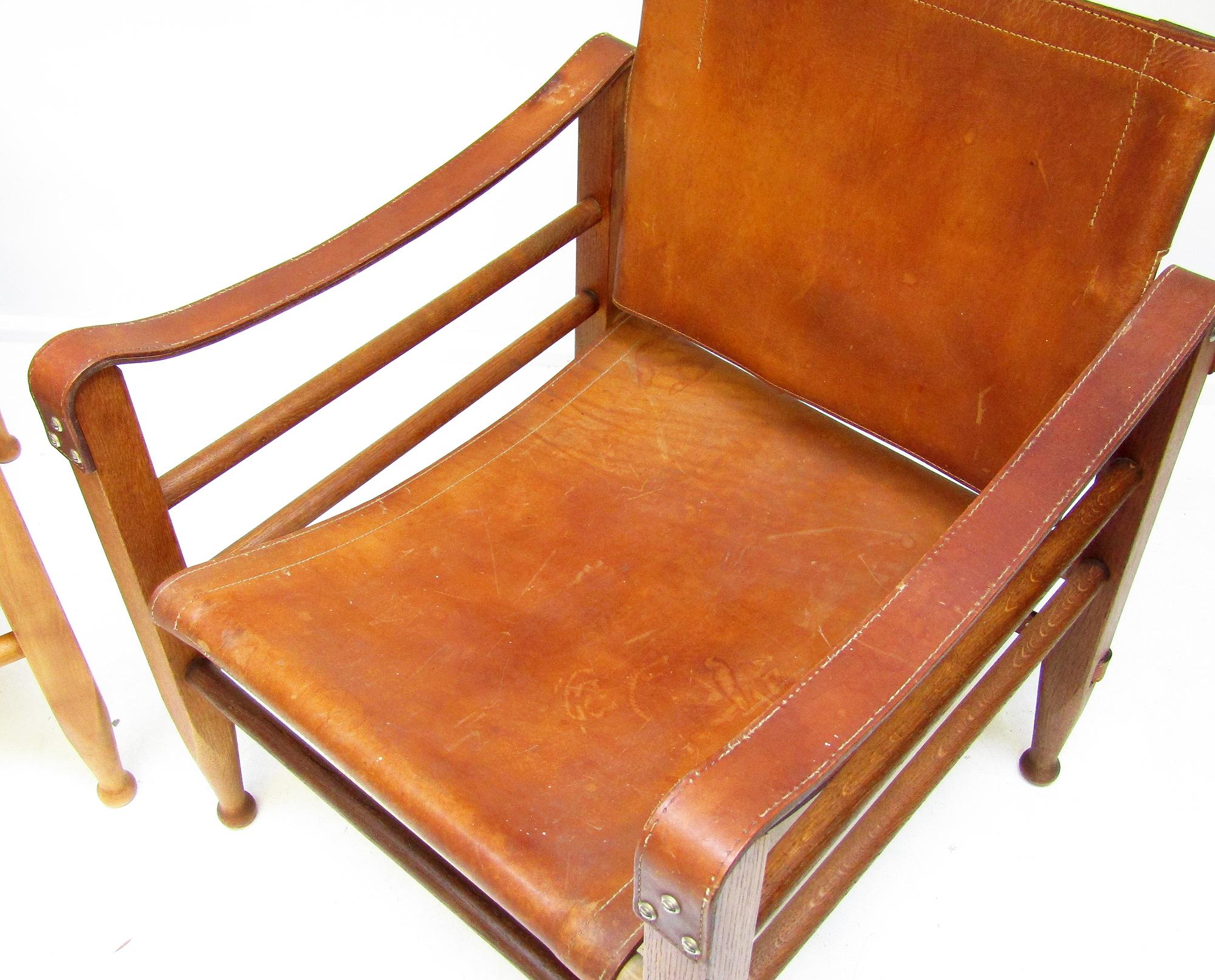 Two 1960s Danish Safari Chairs In Cognac Leather by Aage Bruun 2