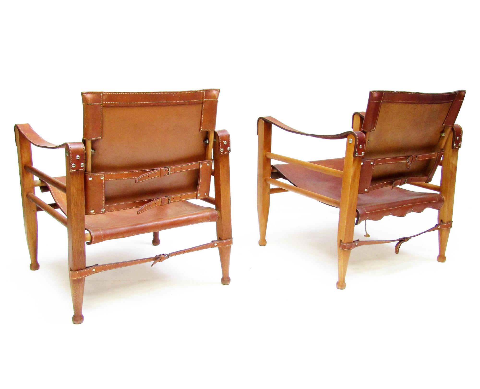 Two 1960s Danish Safari Chairs In Cognac Leather by Aage Bruun 3