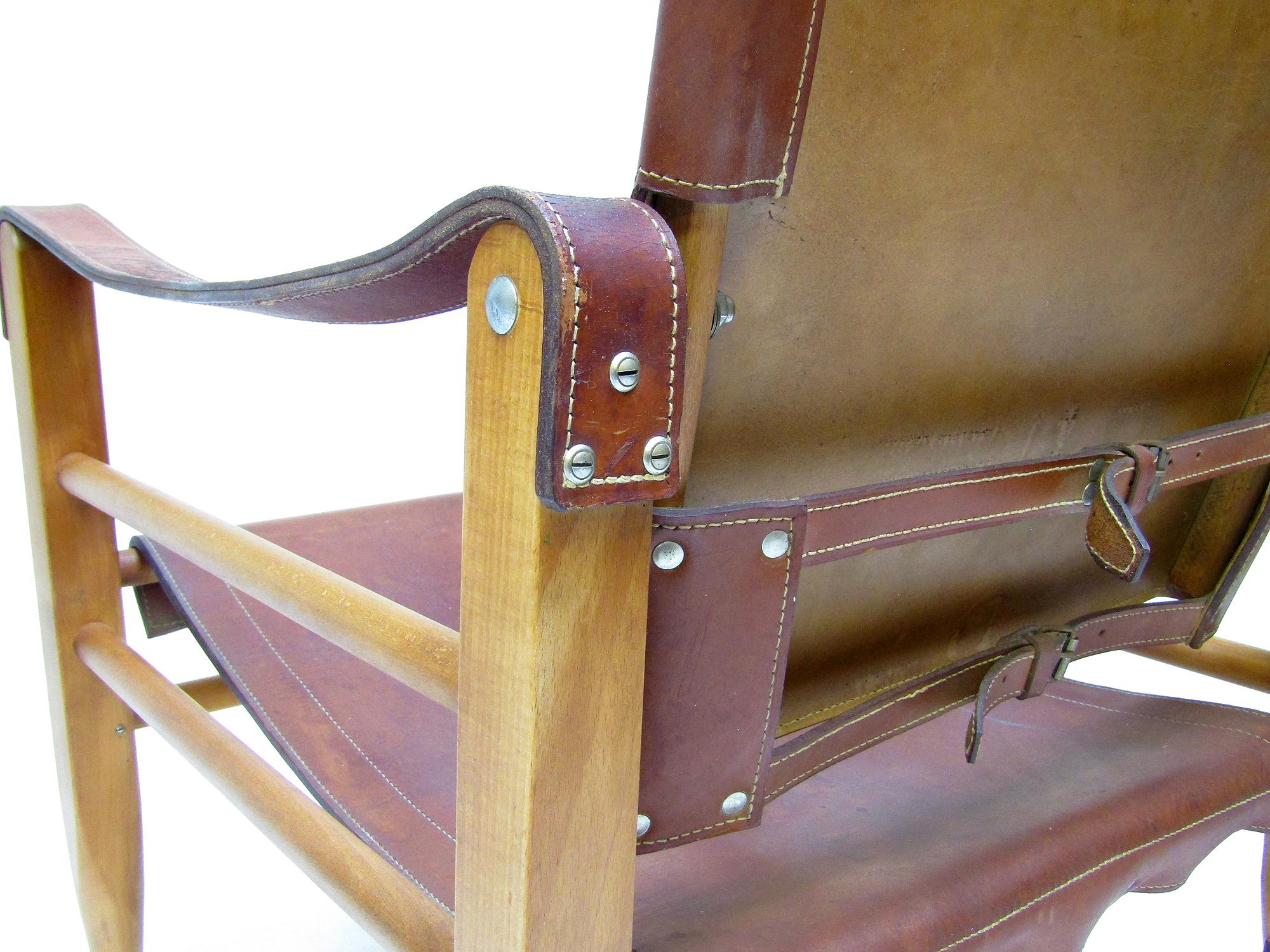 Two 1960s Danish Safari Chairs In Cognac Leather by Aage Bruun 4