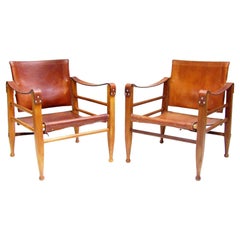 Two 1960s Danish Safari Chairs In Cognac Leather by Aage Bruun