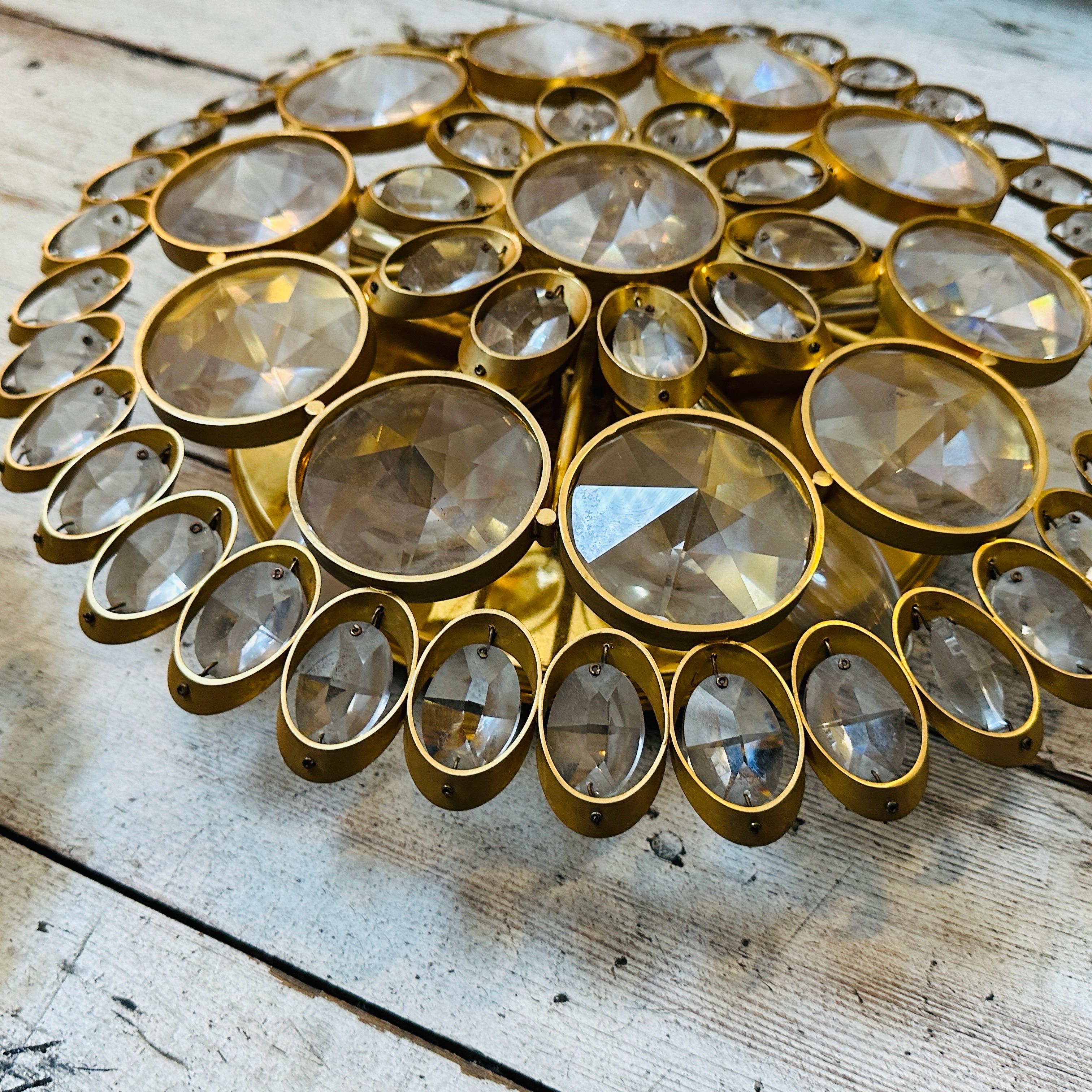 Two 1960s Mid-Century Modern Brass and Glass Wall Sconces or Ceiling Lights For Sale 5