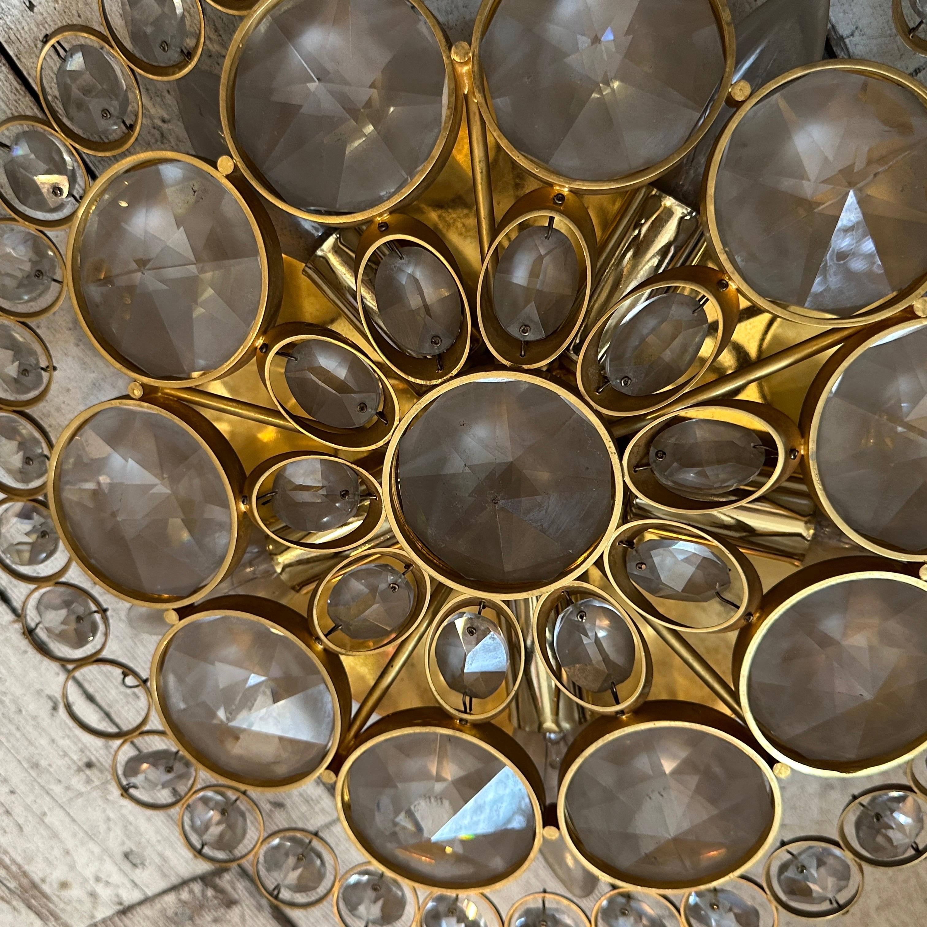 Two 1960s Mid-Century Modern Brass and Glass Wall Sconces or Ceiling Lights For Sale 7