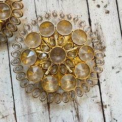 Two 1960s Mid-Century Modern Brass and Glass Wall Sconces or Ceiling Lights