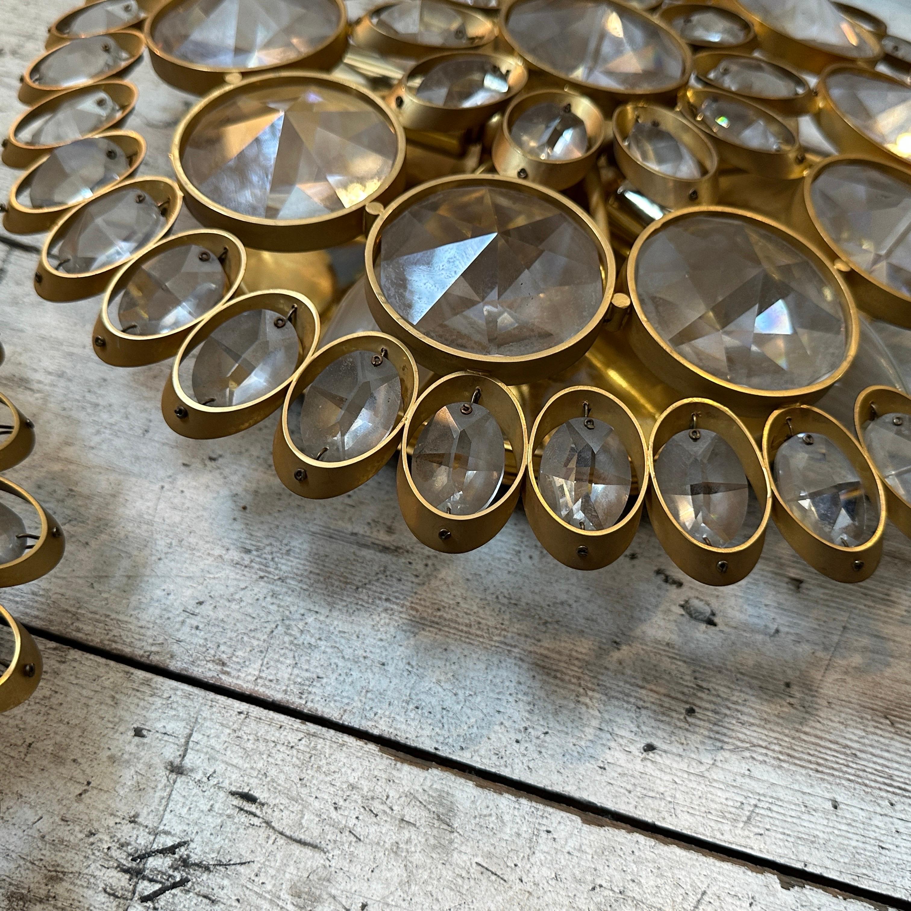 Two 1960s Mid-Century Modern Brass and Glass Wall Sconces or Ceiling Lights In Excellent Condition For Sale In Aci Castello, IT