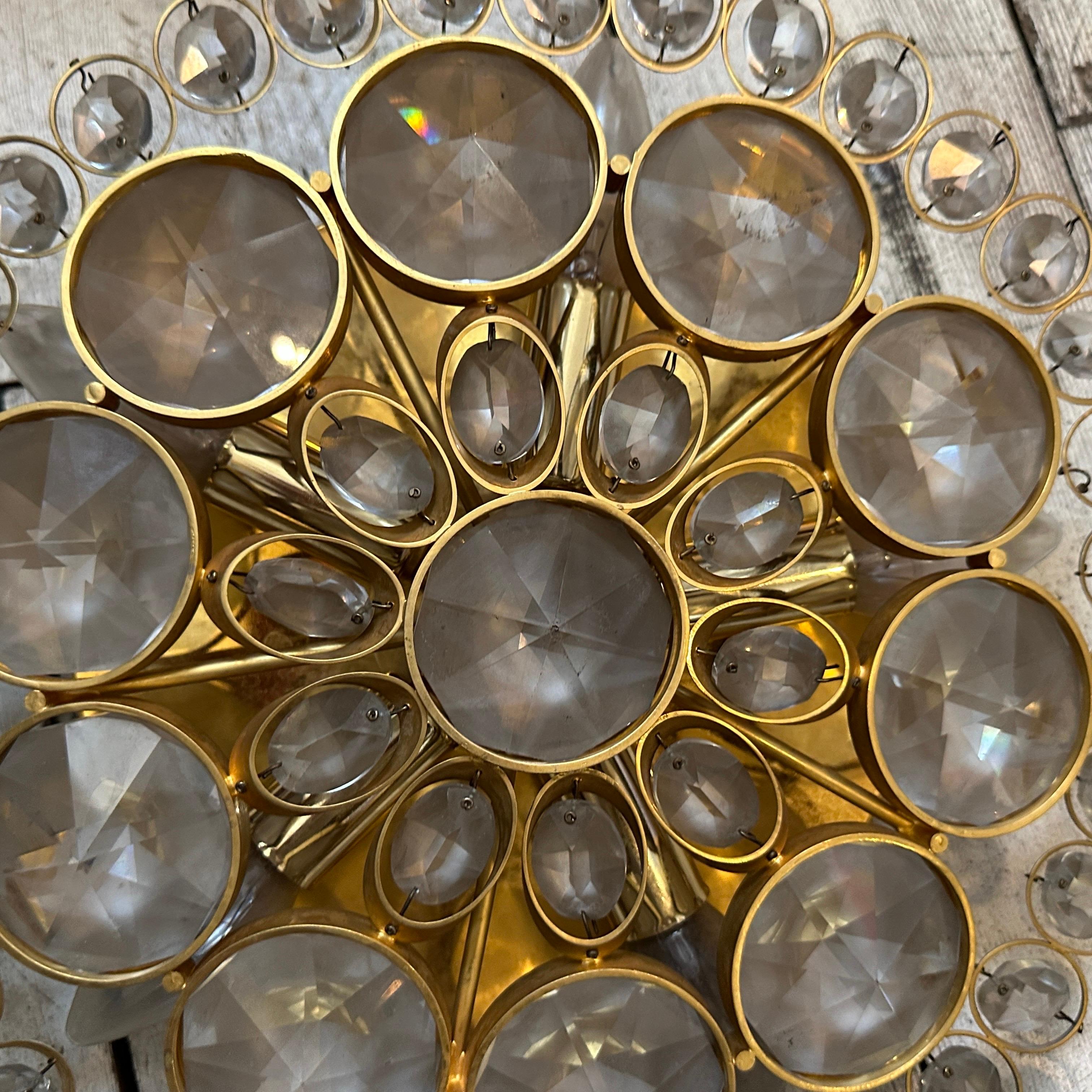 20th Century Two 1960s Mid-Century Modern Brass and Glass Wall Sconces or Ceiling Lights For Sale