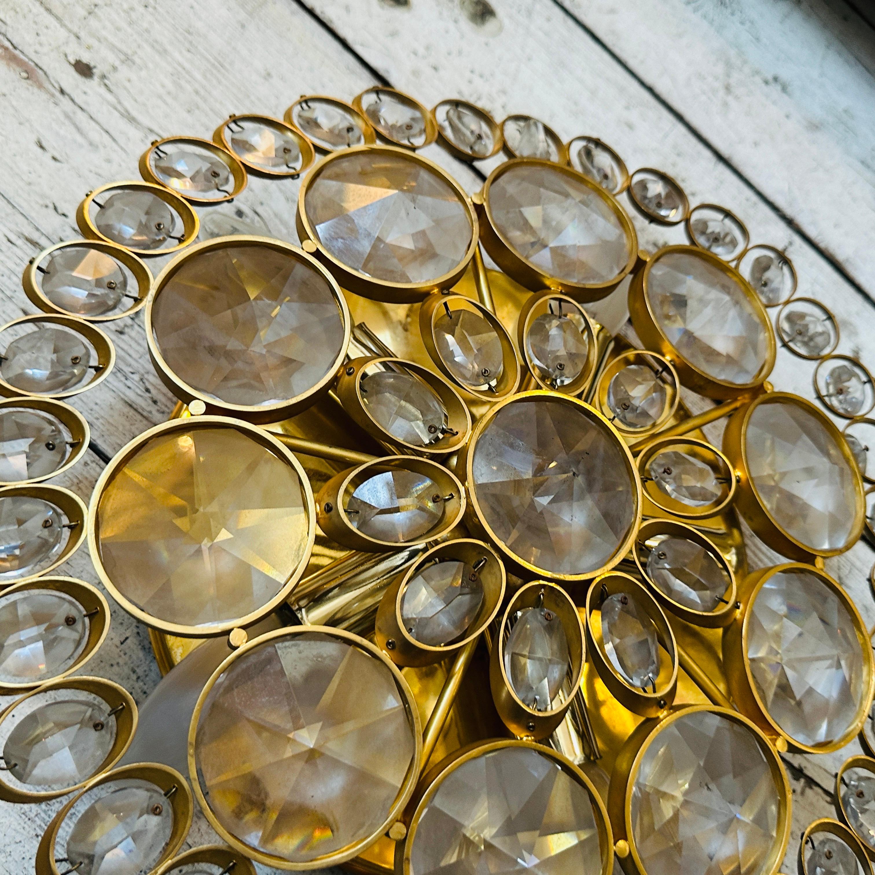 Two 1960s Mid-Century Modern Brass and Glass Wall Sconces or Ceiling Lights For Sale 1