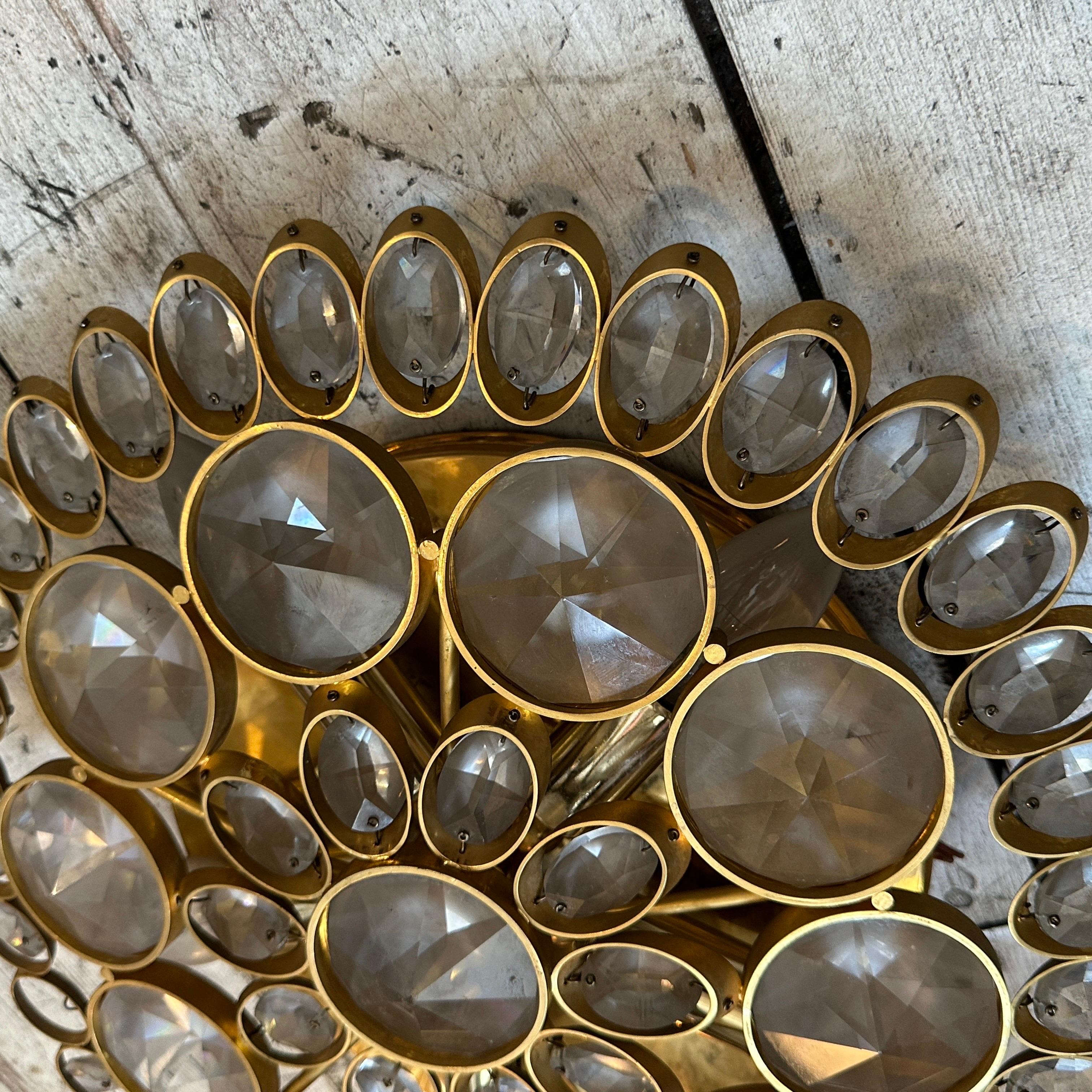 Two 1960s Mid-Century Modern Brass and Glass Wall Sconces or Ceiling Lights For Sale 2
