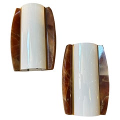 Retro Two 1960s Mid-Century Modern Marble Brass and Plexiglass Italian Wall Sconces