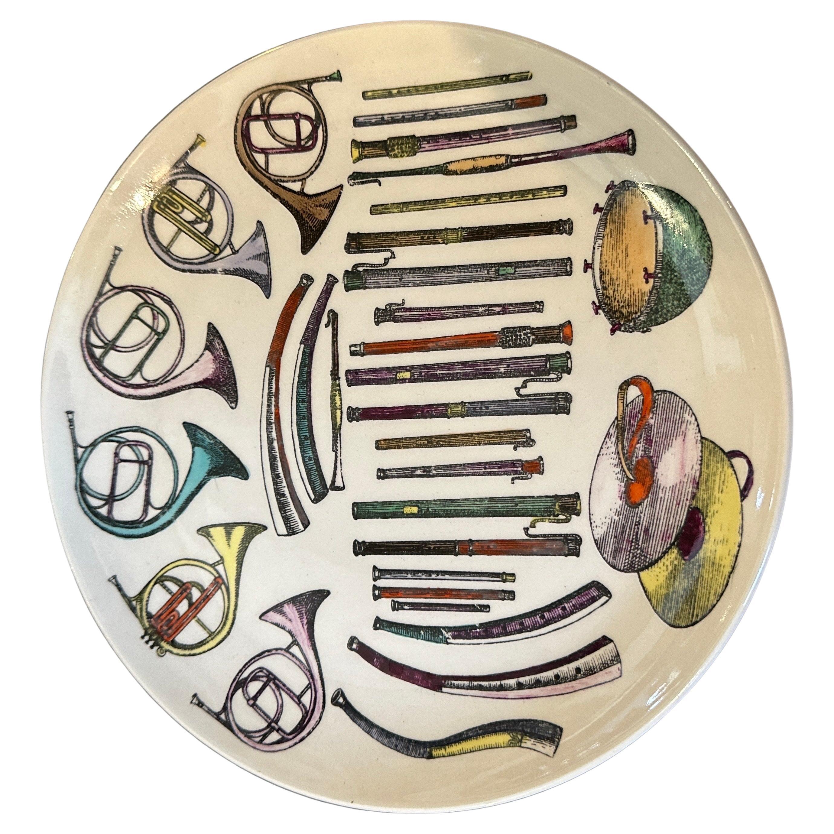 Italian Two 1960s Mid-Century Modern Musical Instruments Plates by Piero Fornasetti For Sale