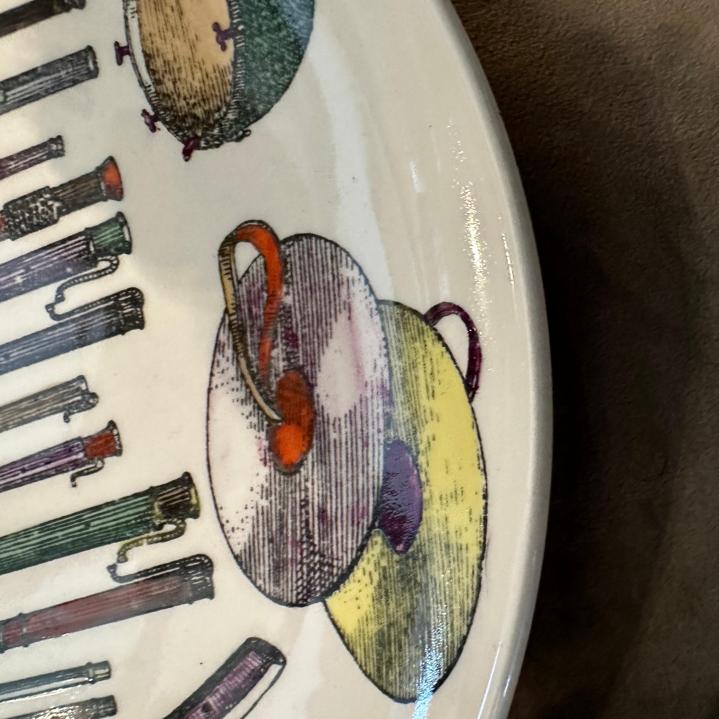Porcelain Two 1960s Mid-Century Modern Musical Instruments Plates by Piero Fornasetti For Sale