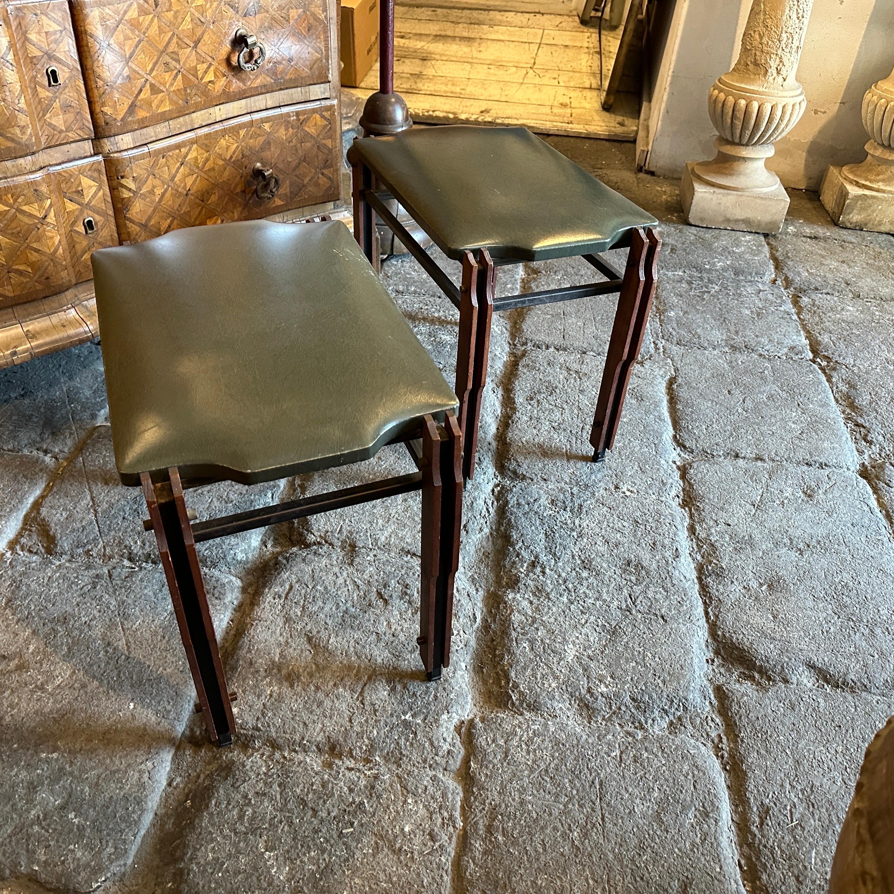 Metal Two 1960s Mid-Century Modern Wood Italian Low Stools in the manner of Ico Parisi For Sale