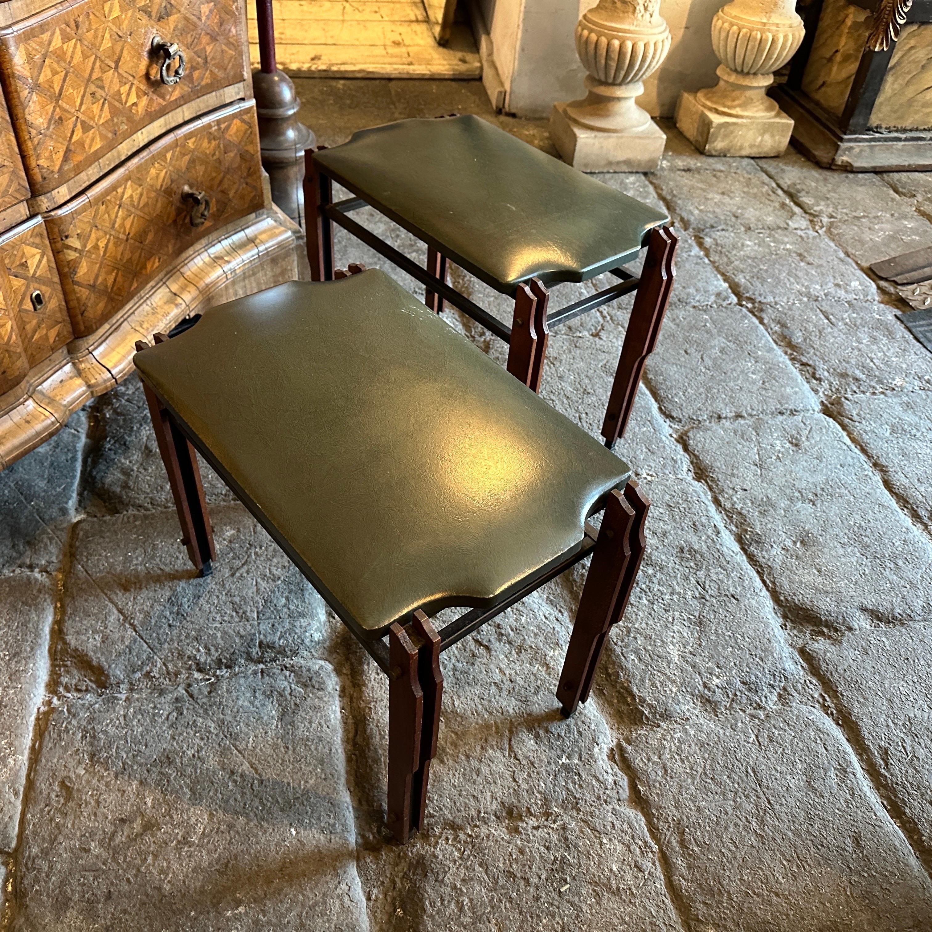 Two 1960s Mid-Century Modern Wood Italian Low Stools in the manner of Ico Parisi For Sale 3