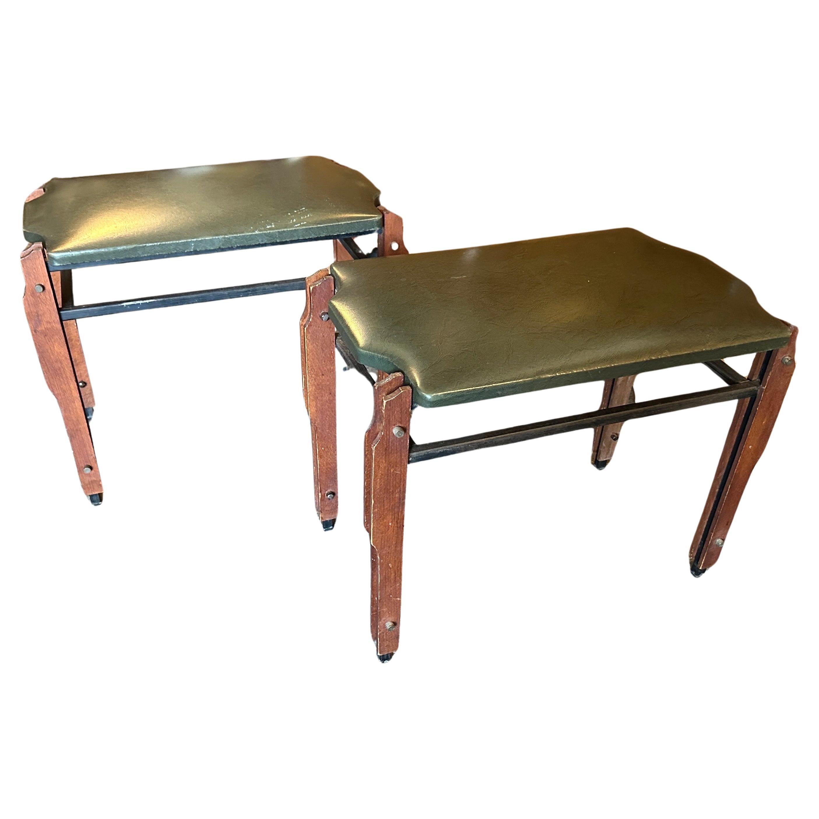 Two 1960s Mid-Century Modern Wood Italian Low Stools in the manner of Ico Parisi For Sale