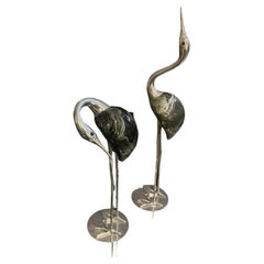 Two 1960s Modern Silver Plated Sculptures of Herons by De Stijl Firenze
