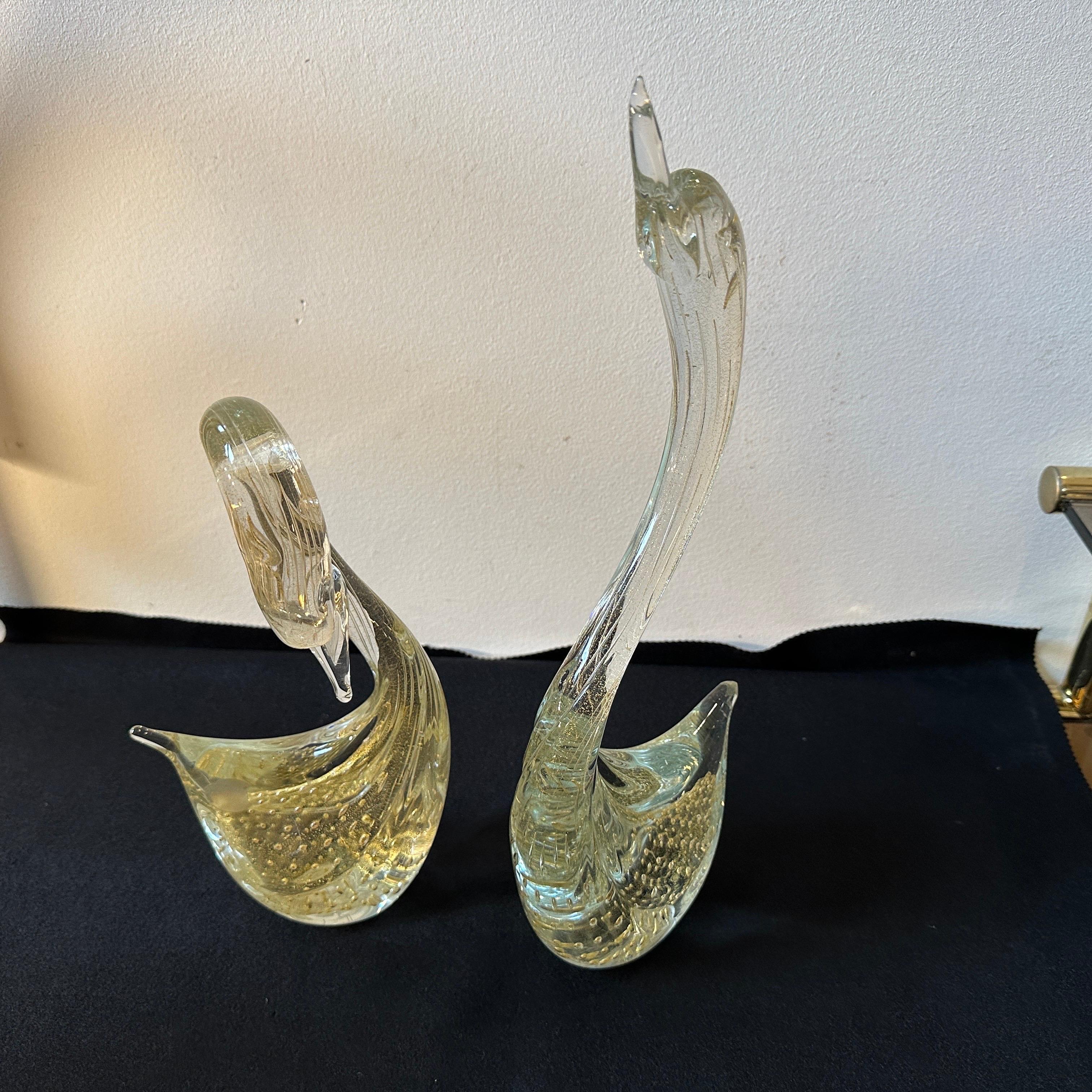 Two 1960s Modernist Clear and Gold Murano Glass Sculptures of Swan For Sale 4