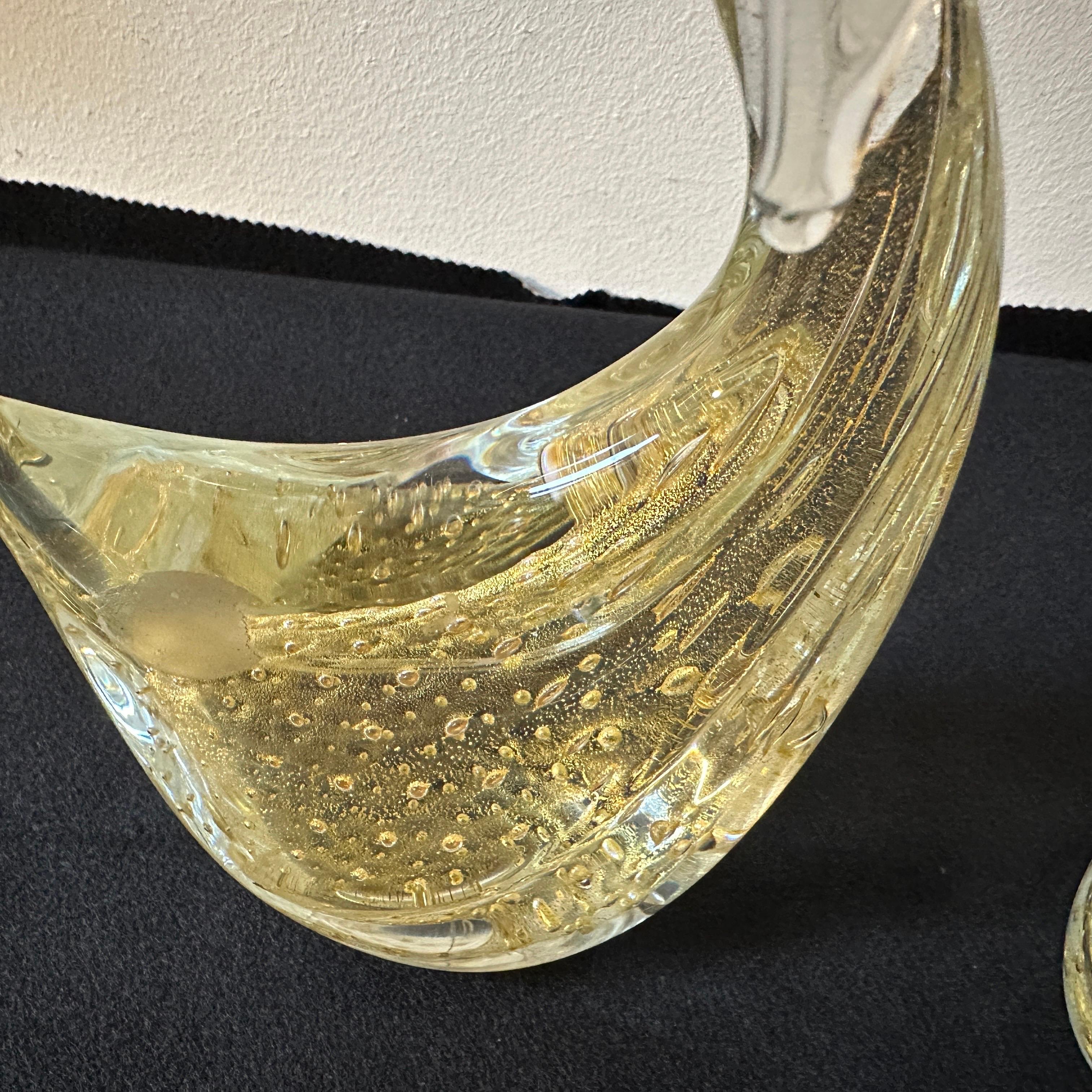 Two 1960s Modernist Clear and Gold Murano Glass Sculptures of Swan For Sale 5