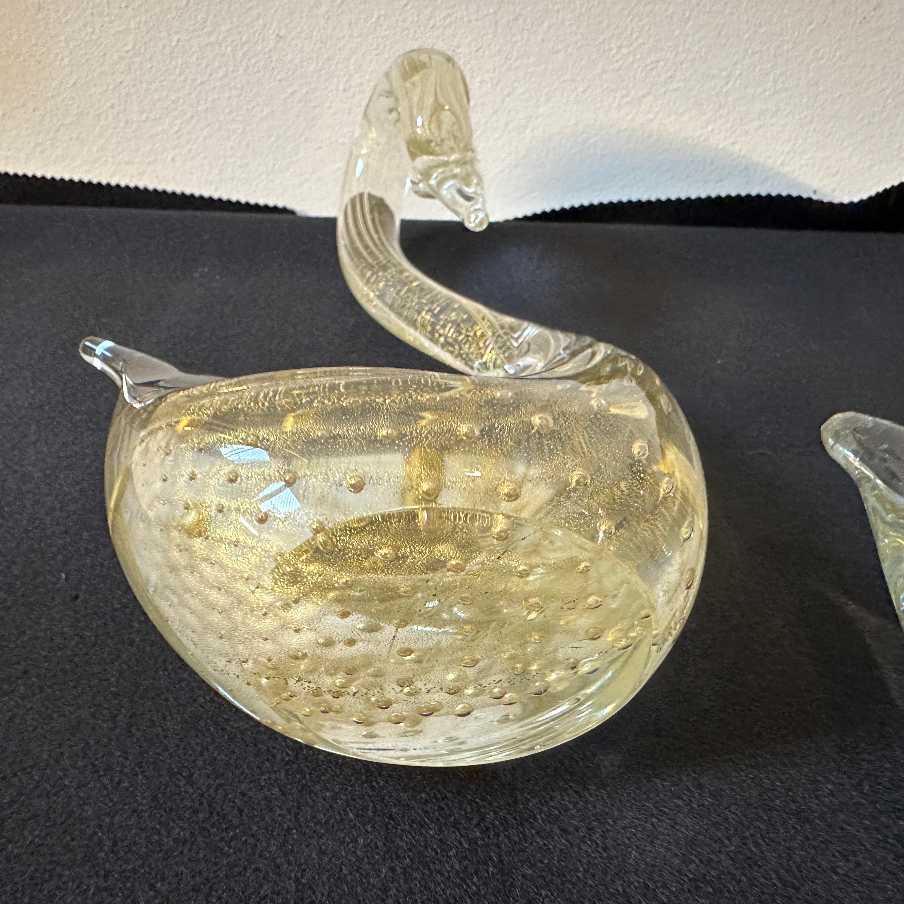 Two 1960s Modernist Clear and Gold Murano Glass Sculptures of Swan For Sale 2