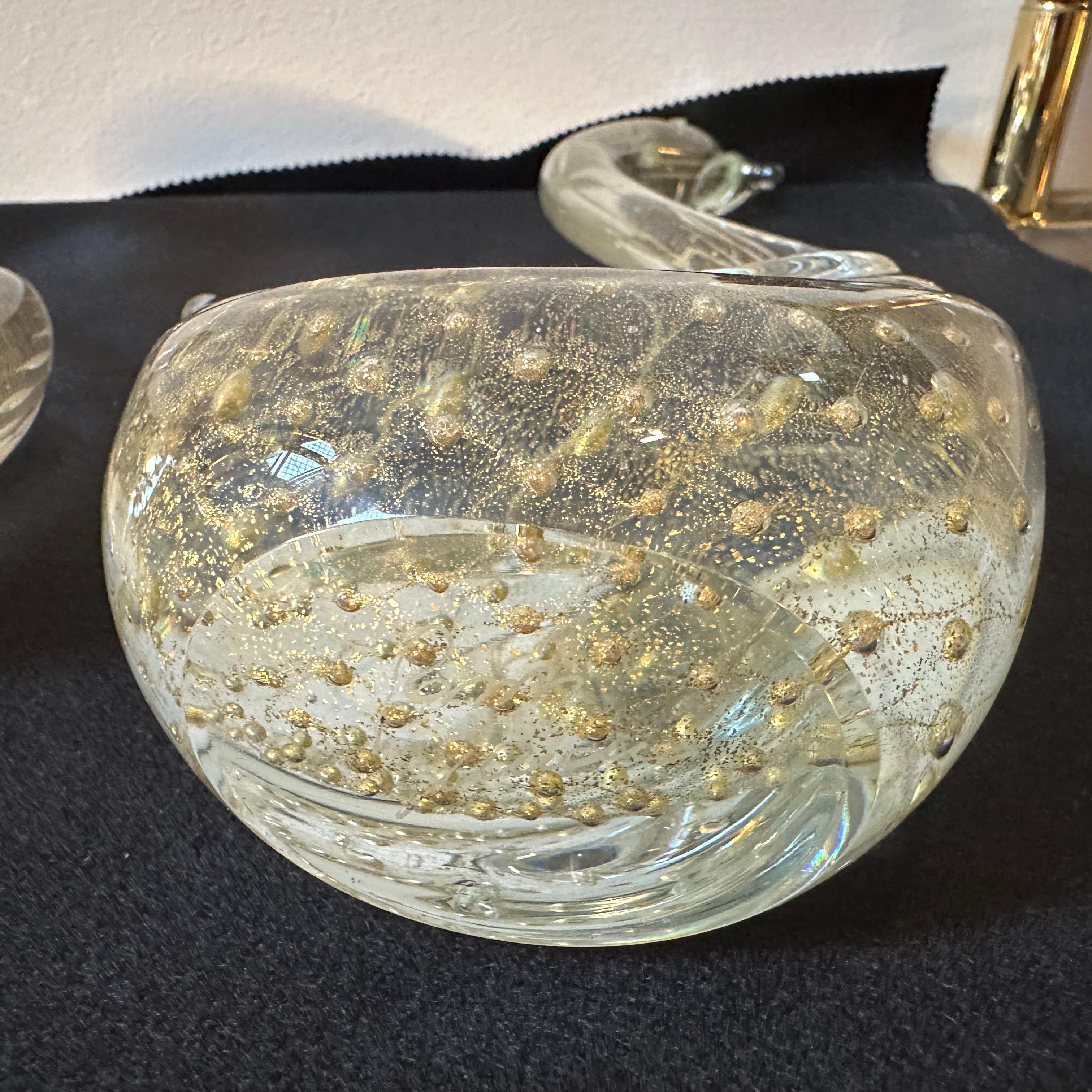 Two 1960s Modernist Clear and Gold Murano Glass Sculptures of Swan For Sale 3