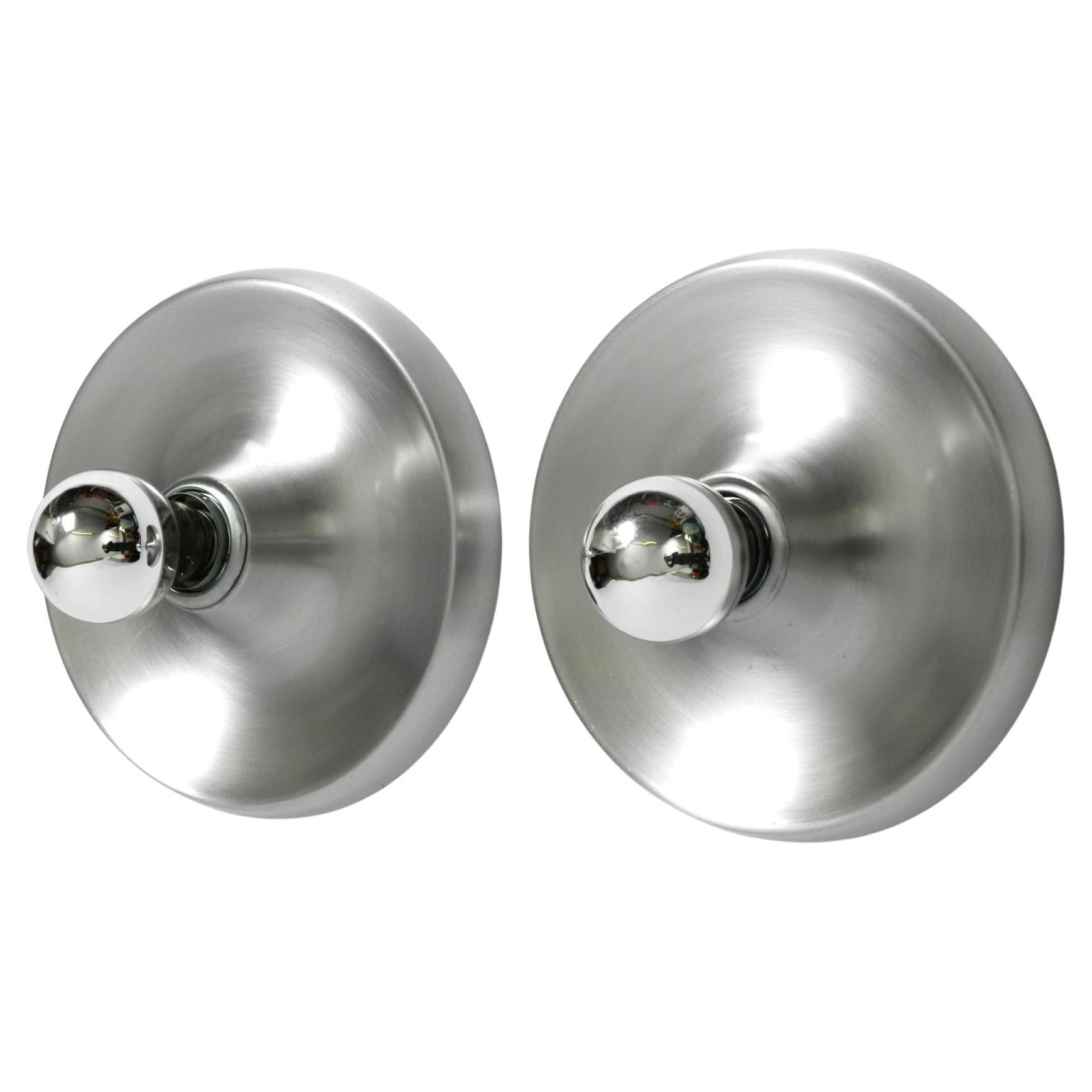 Two 1960s round Space Age Pop Art aluminum ceiling or wall lamps For Sale