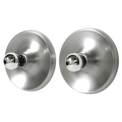 Retro Two 1960s round Space Age Pop Art aluminum ceiling or wall lamps