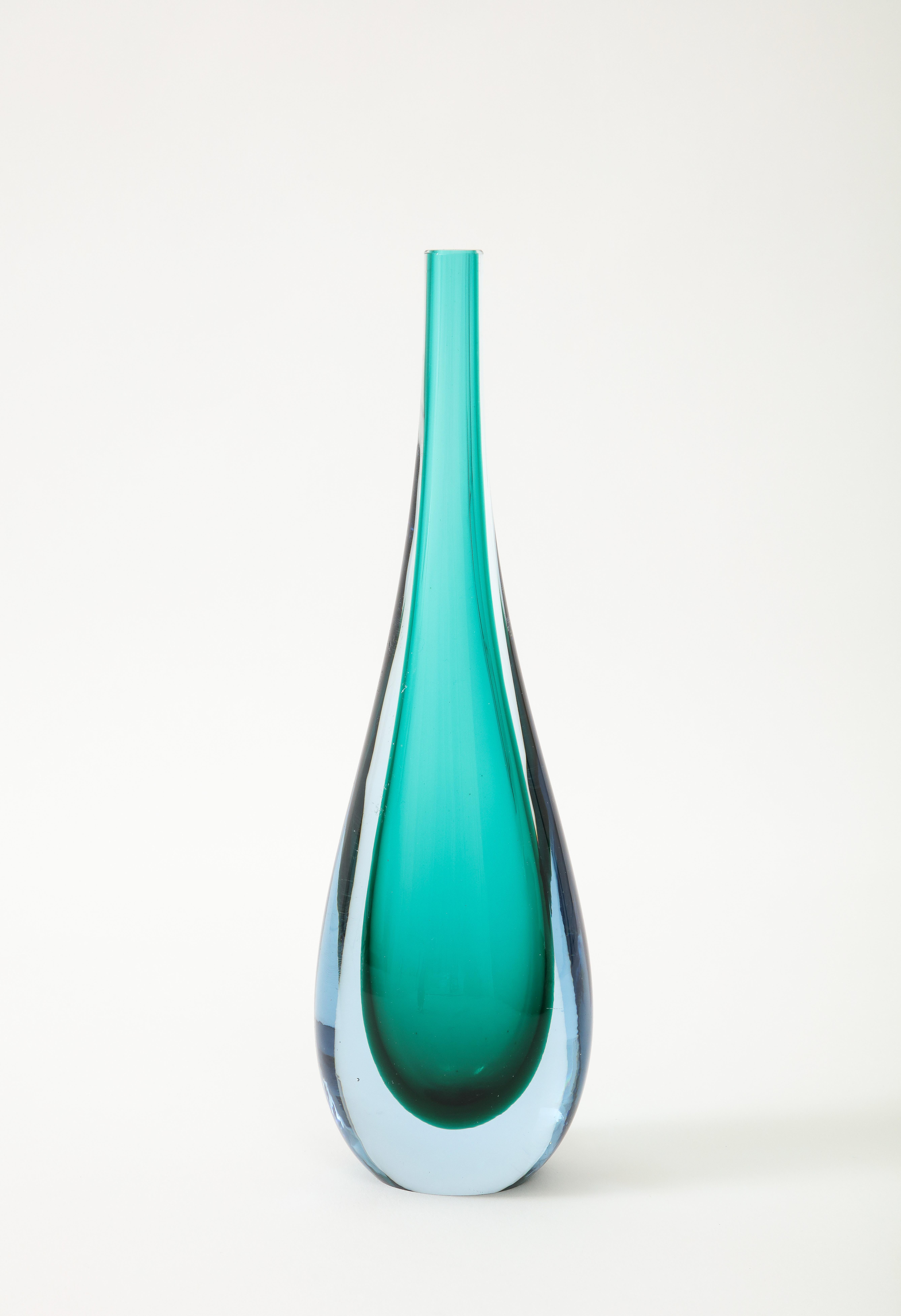 Two 1960's  Sommerso Murano Glass  Tear Drop Vases by Flavio Poli. 4