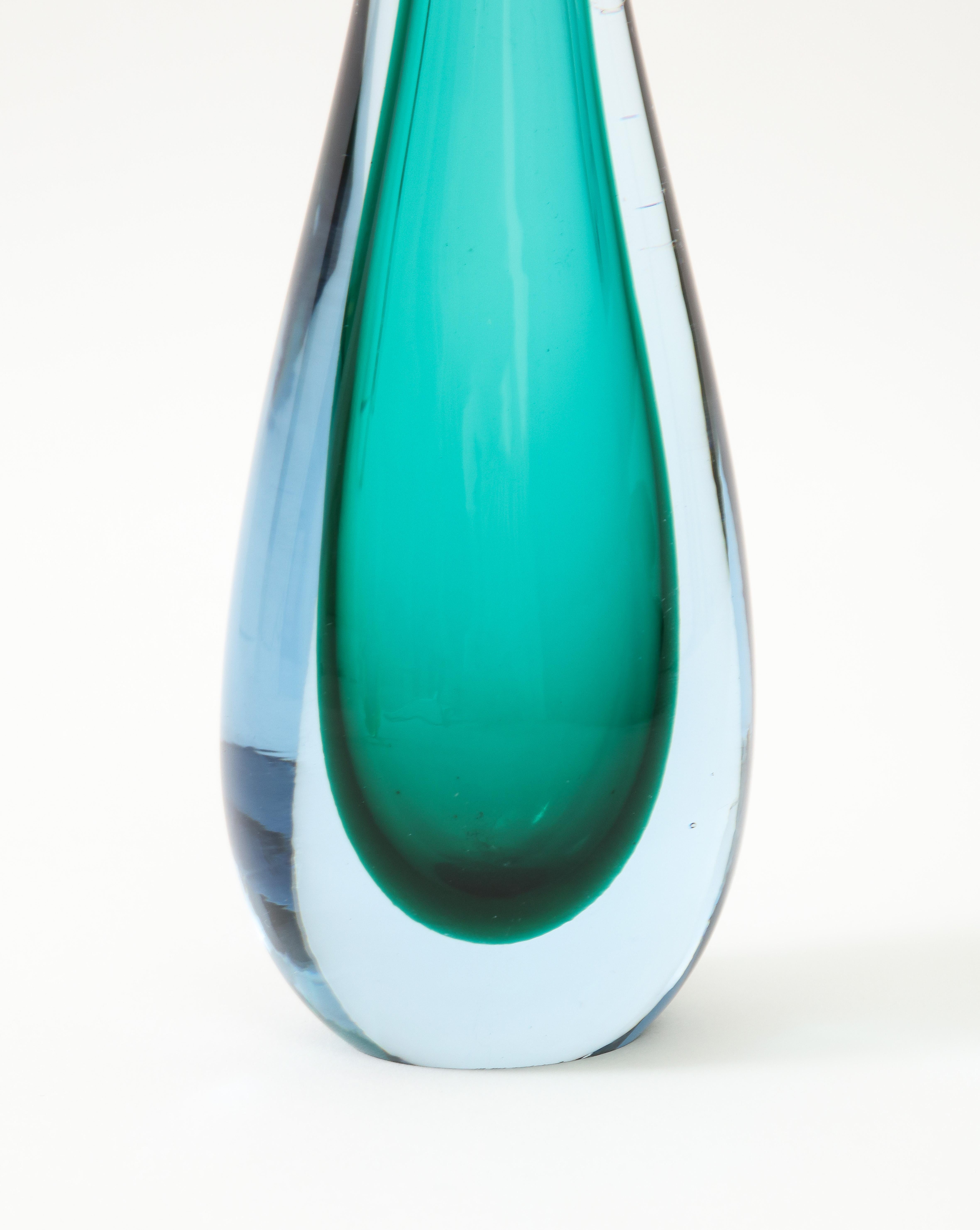 Two 1960's  Sommerso Murano Glass  Tear Drop Vases by Flavio Poli. 5