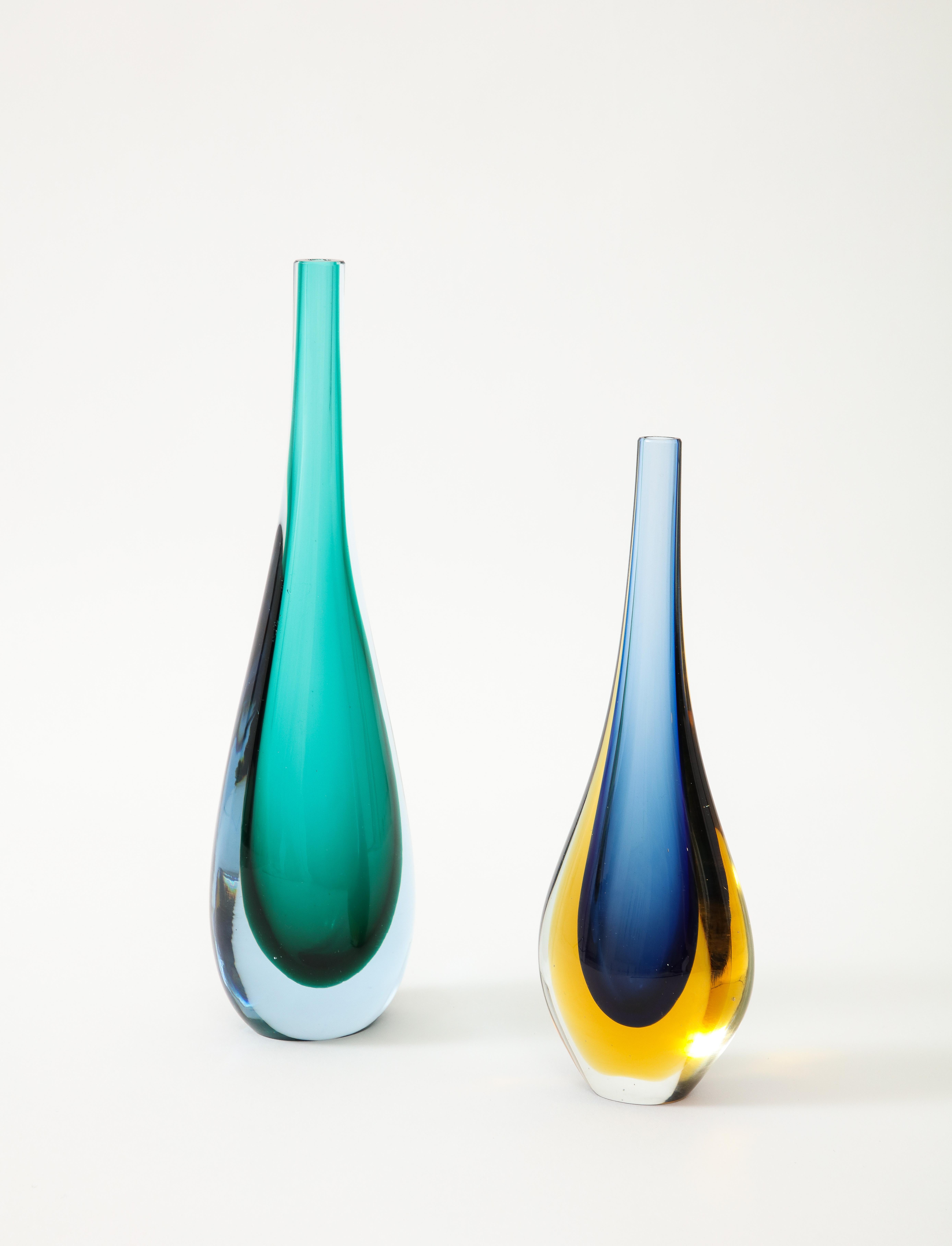 Mid-Century Modern Two 1960's  Sommerso Murano Glass  Tear Drop Vases by Flavio Poli.