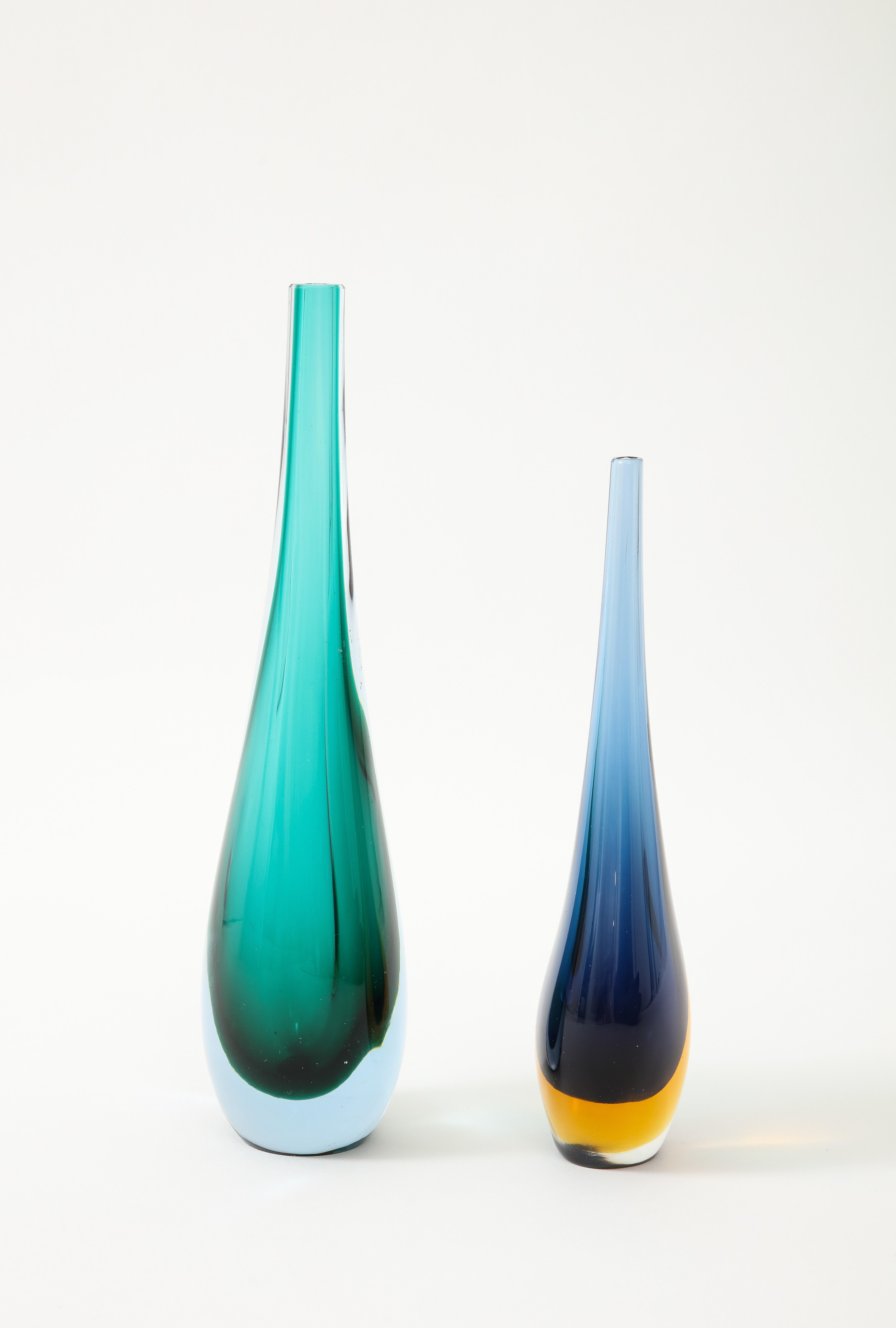 Italian Two 1960's  Sommerso Murano Glass  Tear Drop Vases by Flavio Poli.