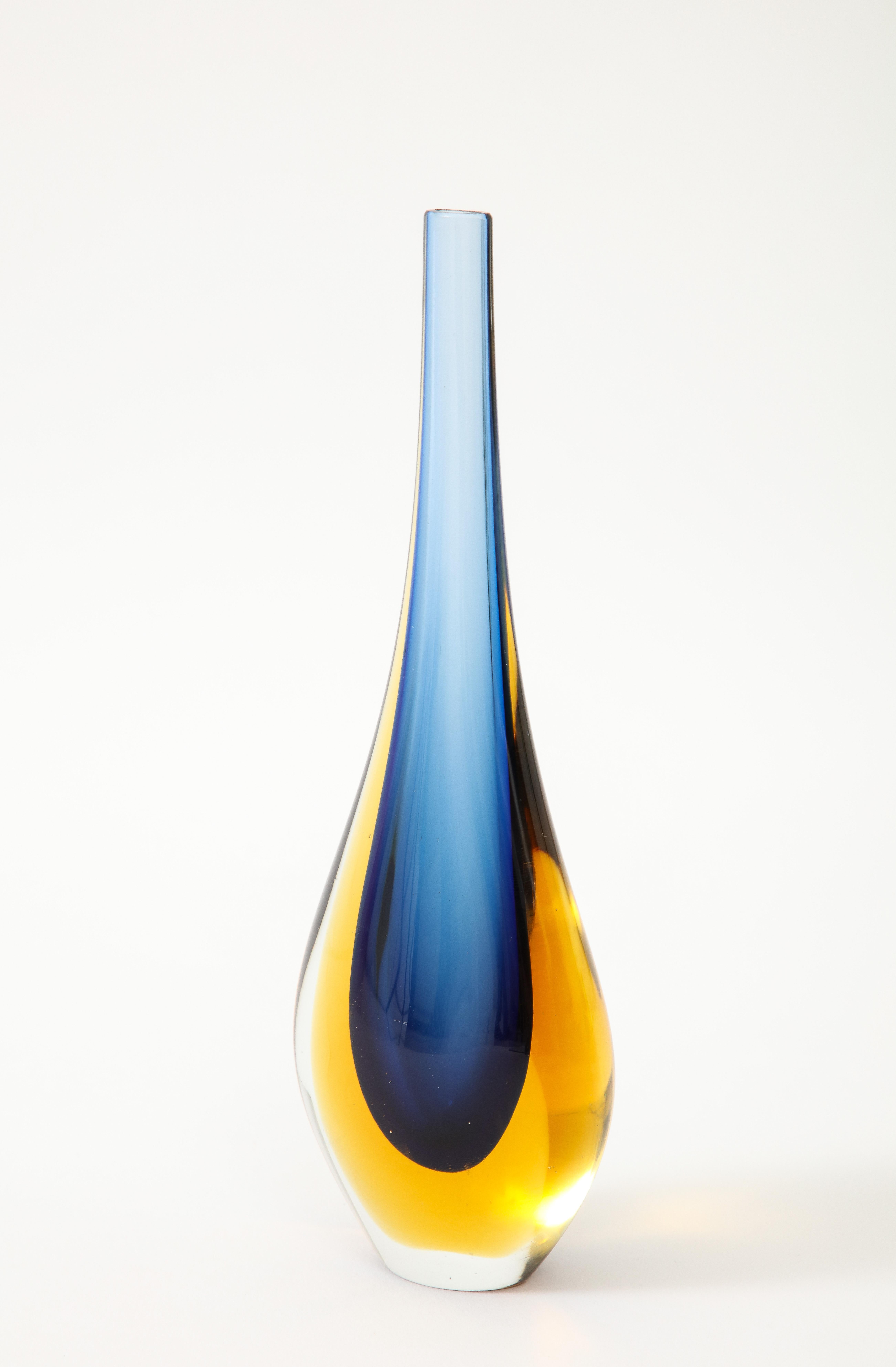 Mid-20th Century Two 1960's  Sommerso Murano Glass  Tear Drop Vases by Flavio Poli.