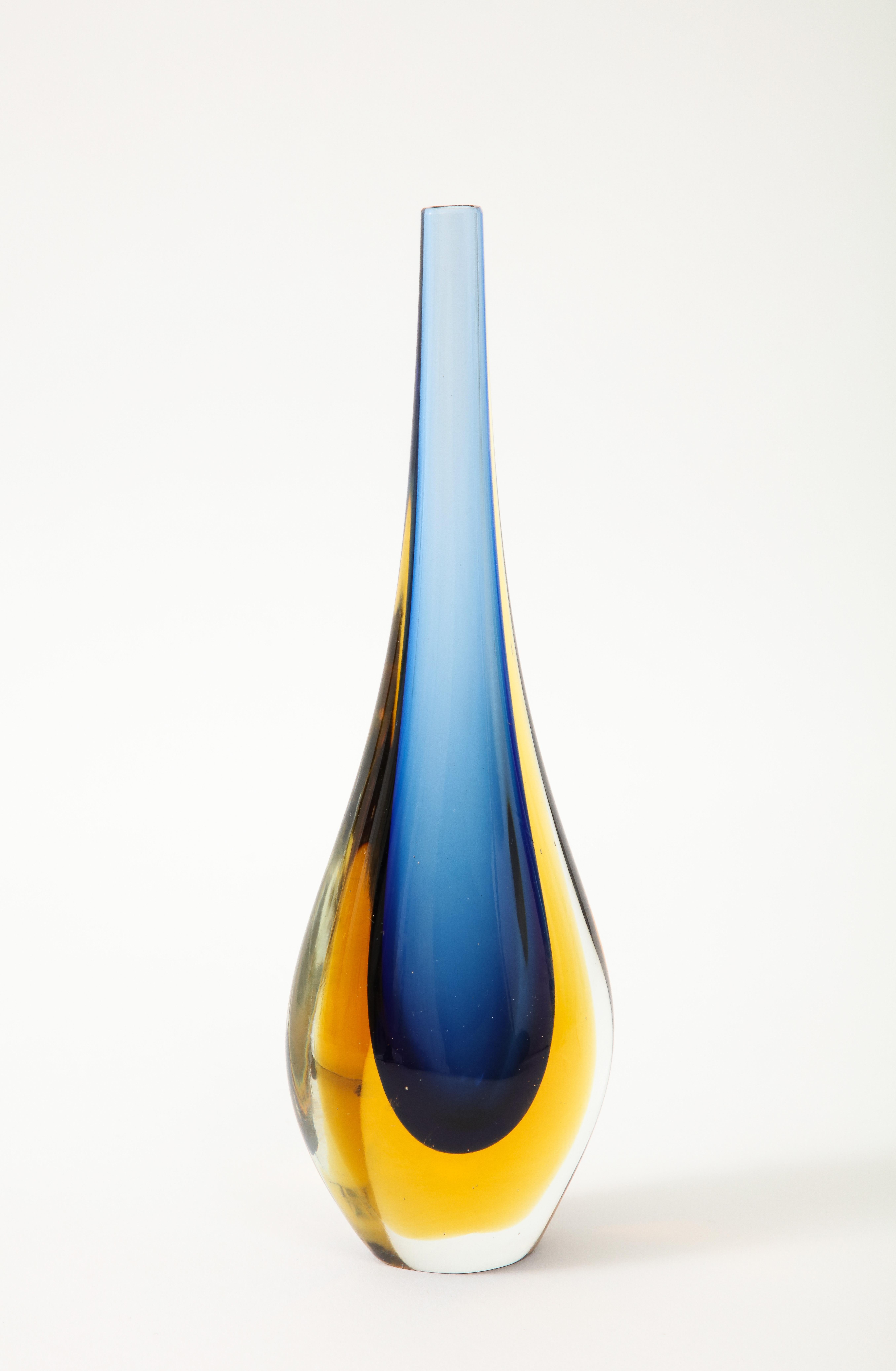 Two 1960's  Sommerso Murano Glass  Tear Drop Vases by Flavio Poli. 1