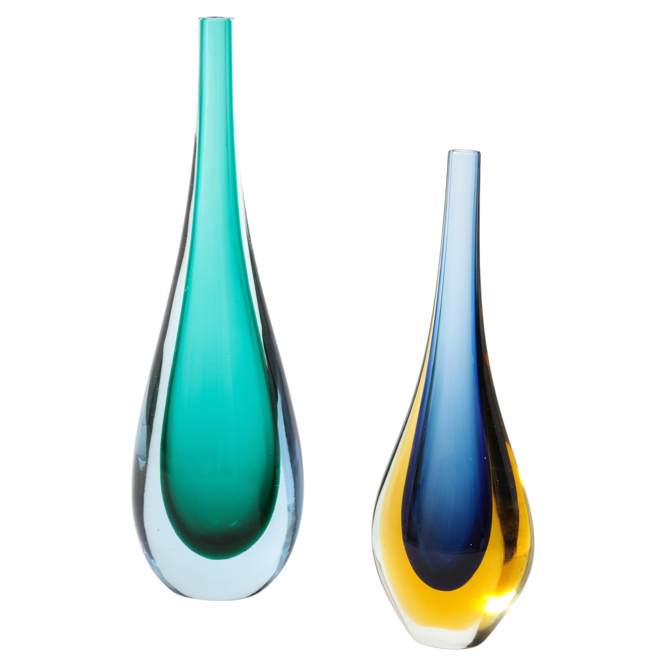 Two 1960's  Sommerso Murano Glass  Tear Drop Vases by Flavio Poli.