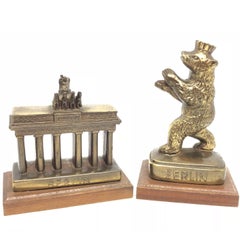 Two 1960s Souvenir Building Architectural Model Berlin Bear, Brandenburg Gate