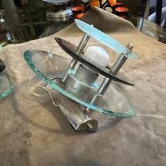 Two 1960s Space Age Glass and Chromed Metal Italian Wall Sconces by Veca