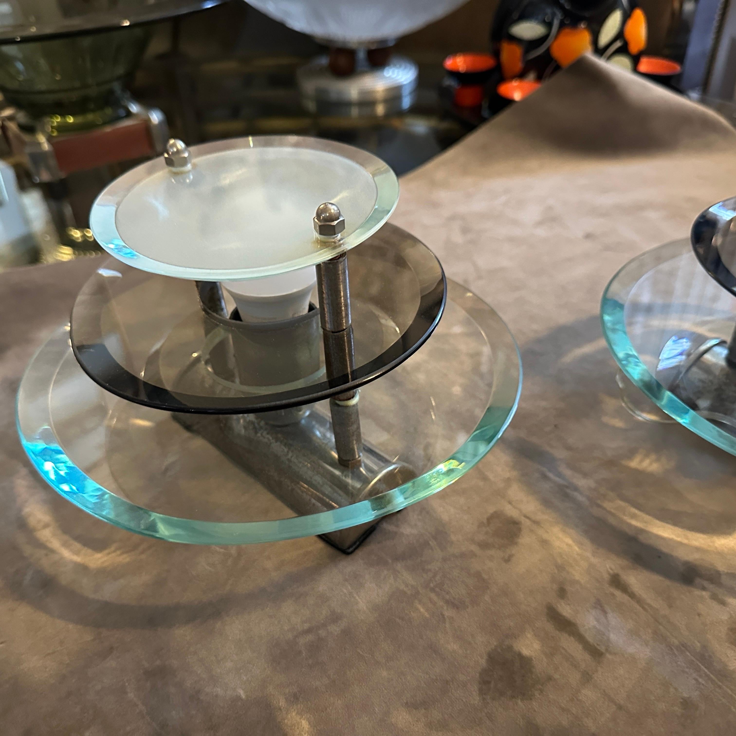 Metallo Due lampade da parete in vetro e metallo cromato degli anni '60 di A Space AGE di Veca in vendita