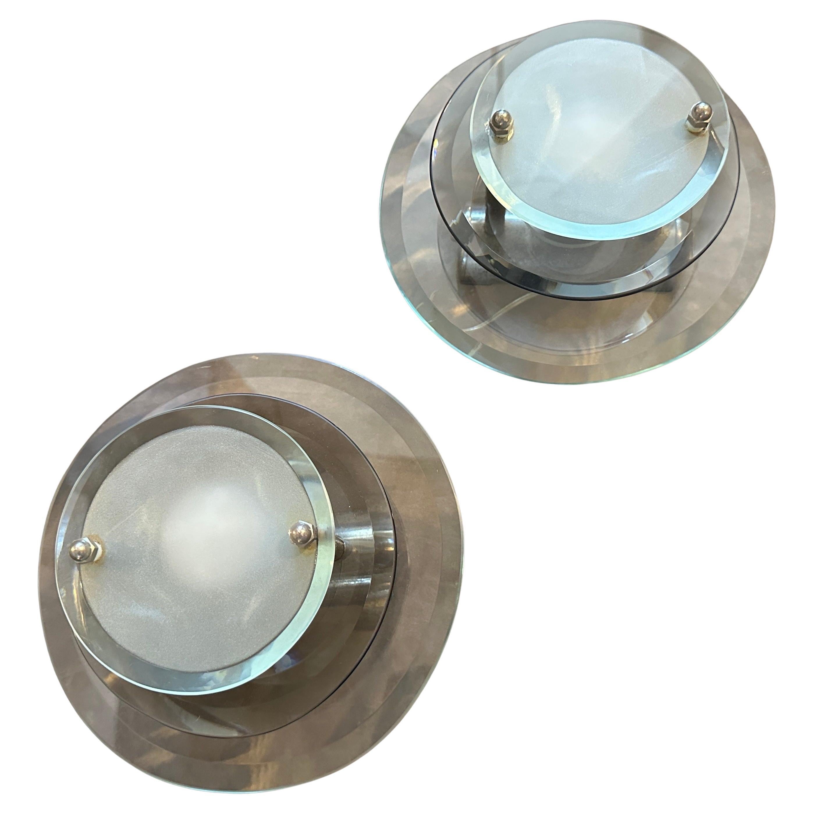 Zwei italienische Wandleuchten aus Space Age Glas und verchromtem Metall aus den 1960er Jahren von Veca