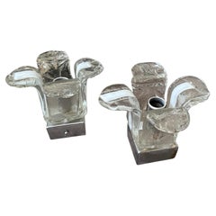 Two 1960s Space Age Murano Glass and Steel Wall Sconces by Mazzega