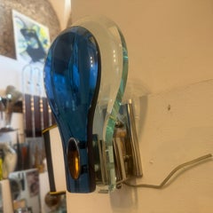 Two 1960s. Space Age Steel and Blue and Verde Nilo Glass Wall Sconces by Veca