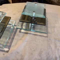 Two 1960s Space Age Steel and Heavy Glass Wall Sconces by Veca