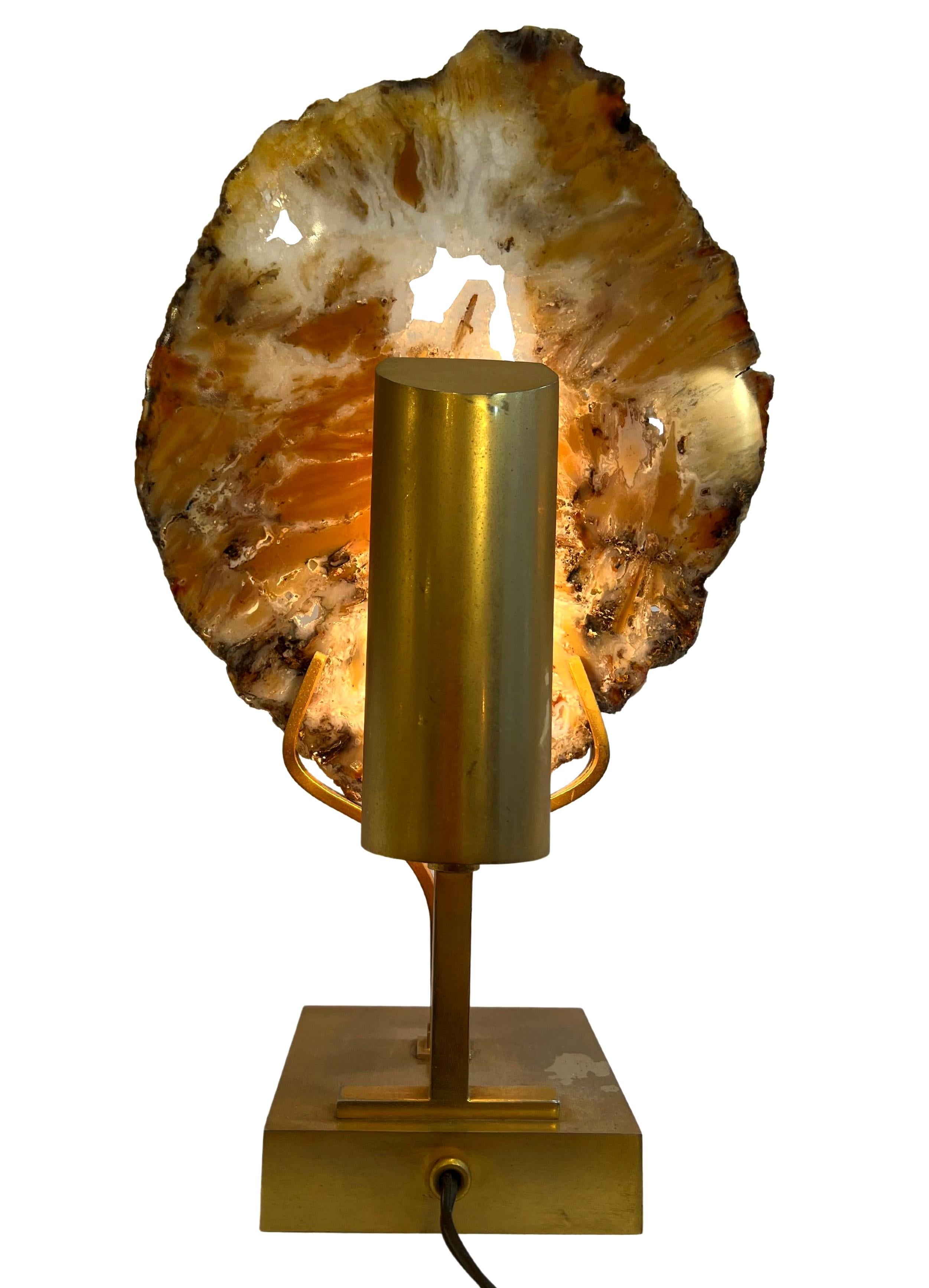 Belgian Two 1970 Table Lamps in Agate and Brass by Willy Daro For Sale