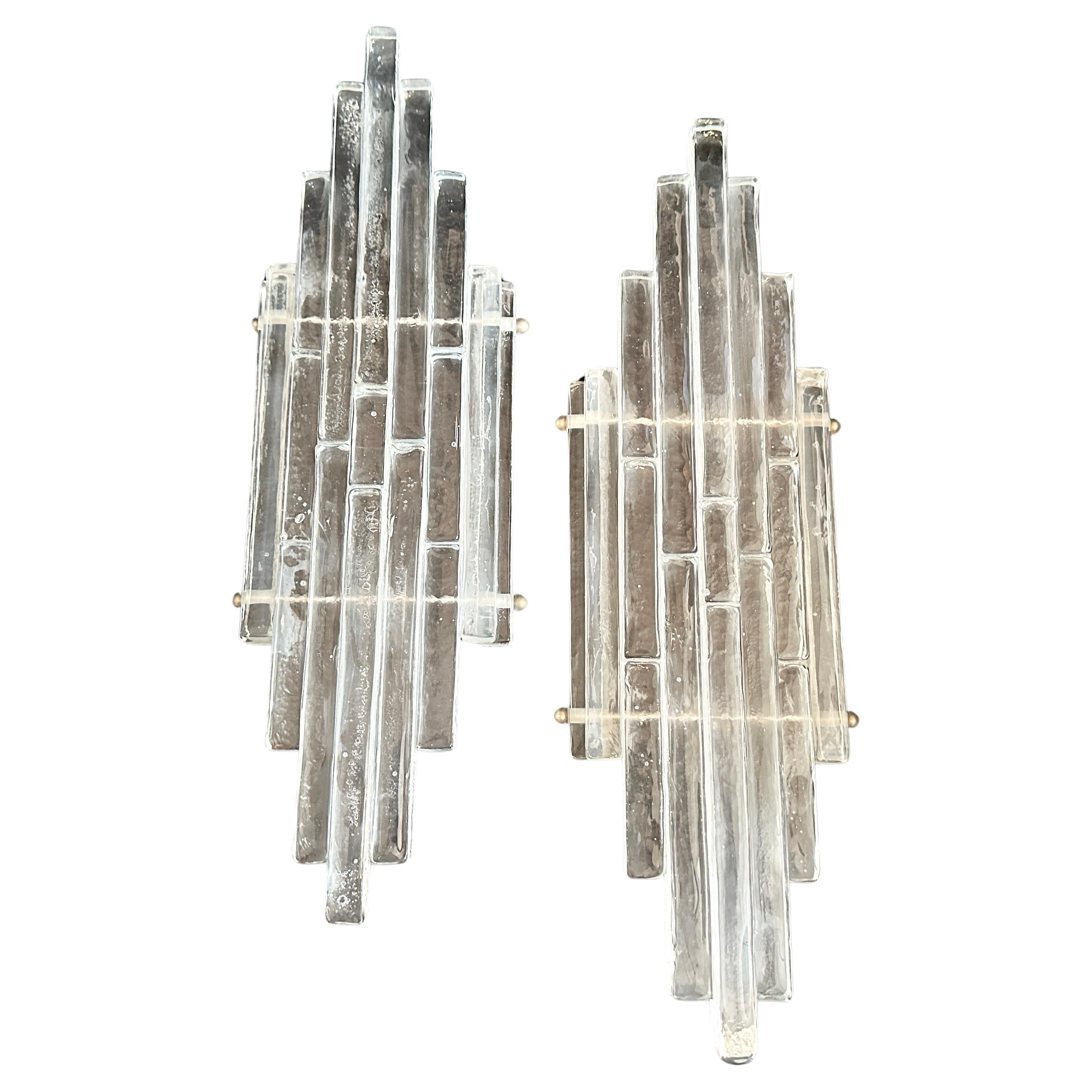 Two 1970s Albano Poli Modernist Clear Stacked Glass Poliarte Linea Wall Sconces