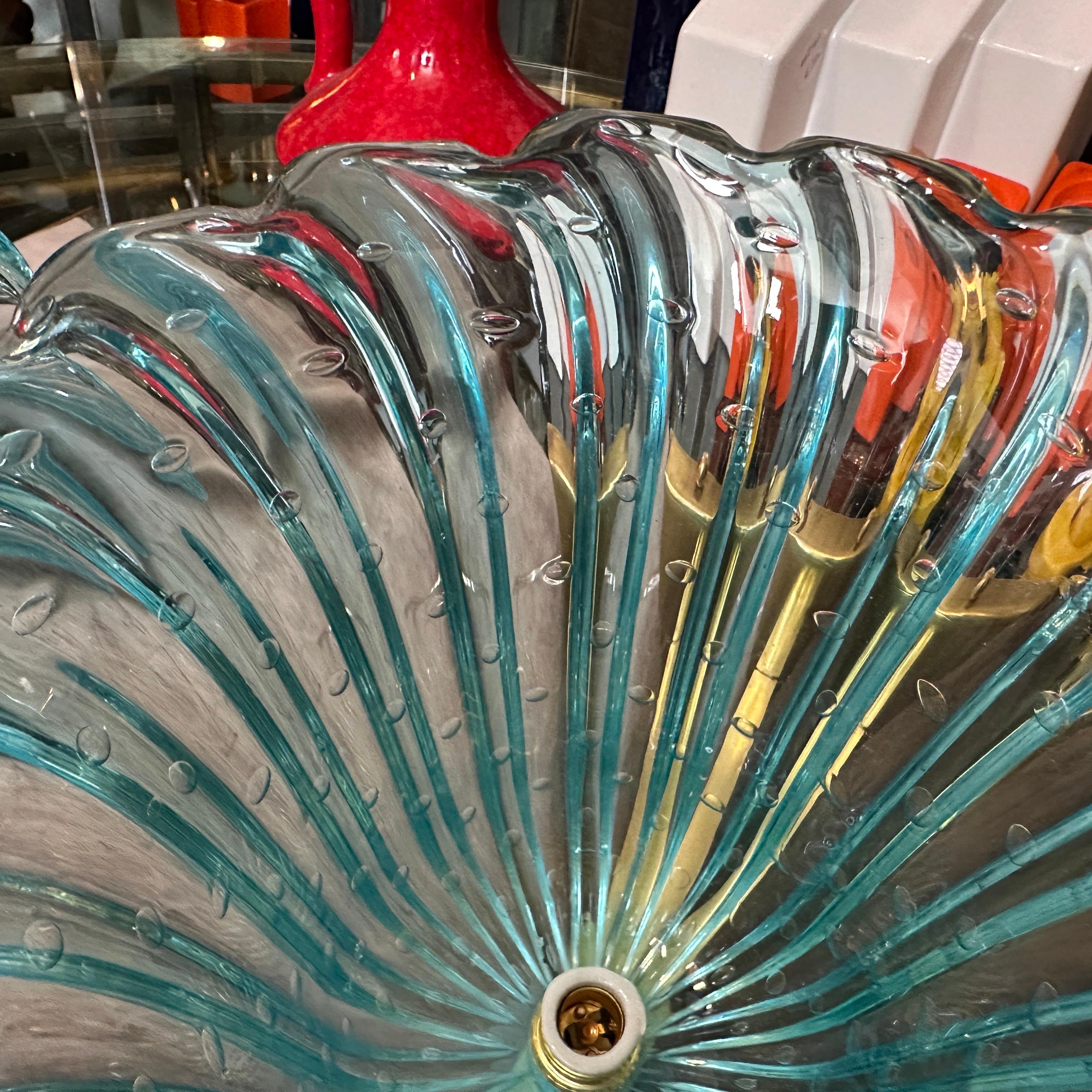 Zwei 1970er Barovier Stil Mitte des Jahrhunderts Modern Blau Murano Glas Wandleuchten im Angebot 2